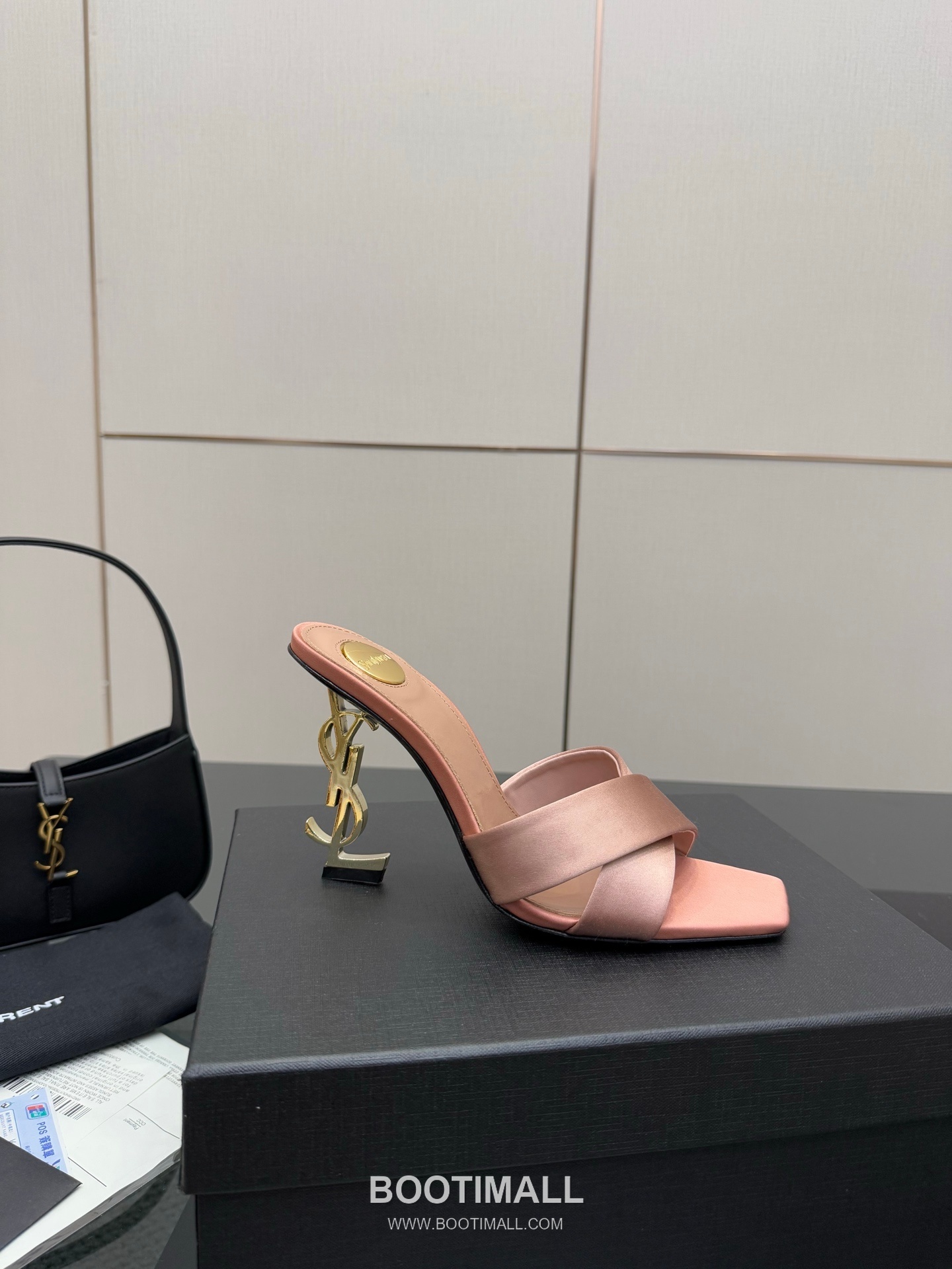 Saint Laurent YSL Logo Metallic Heel Silk Patent Leather Mule Sandals 생로랑 YSL 로고 메탈릭 힐 실크 페이턴트 레더 뮬 샌들 5