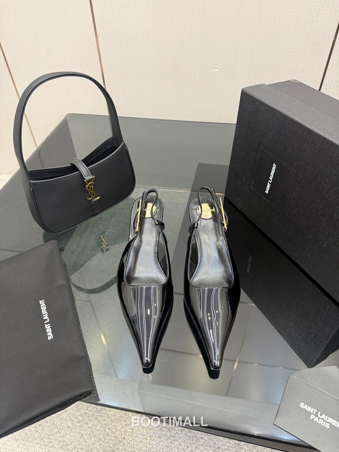 Saint Laurent YSL Chain Detail Pointed Toe High Heel Slingback Pumps 생로랑 YSL 체인 디테일 포인티드 토 하이힐 슬링백 펌프스 1