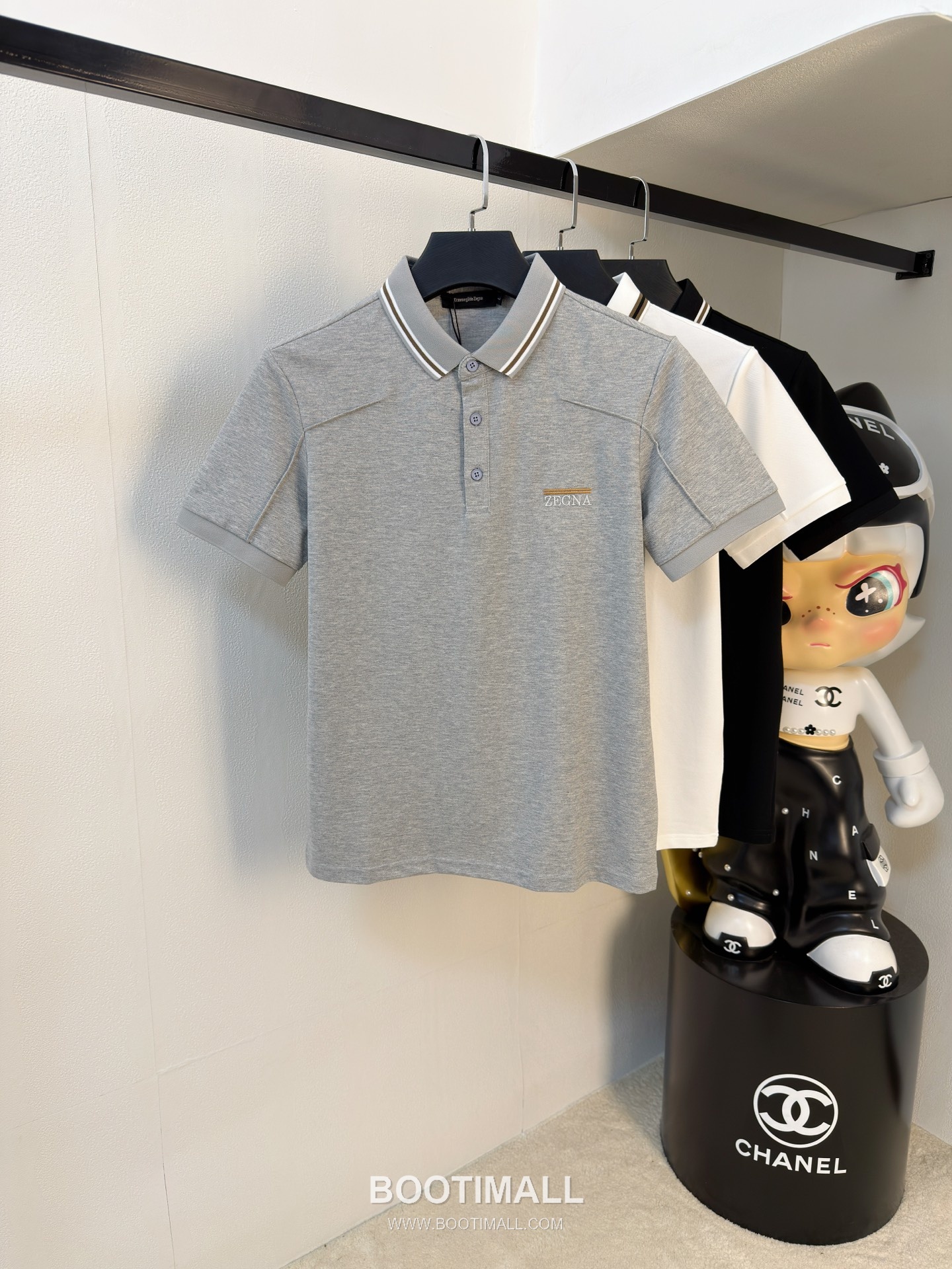 Zegna Logo Cotton Pique Polo Shirt White Navy 제냐 로고 코튼 피케 폴로 셔츠 화이트 네이비 1