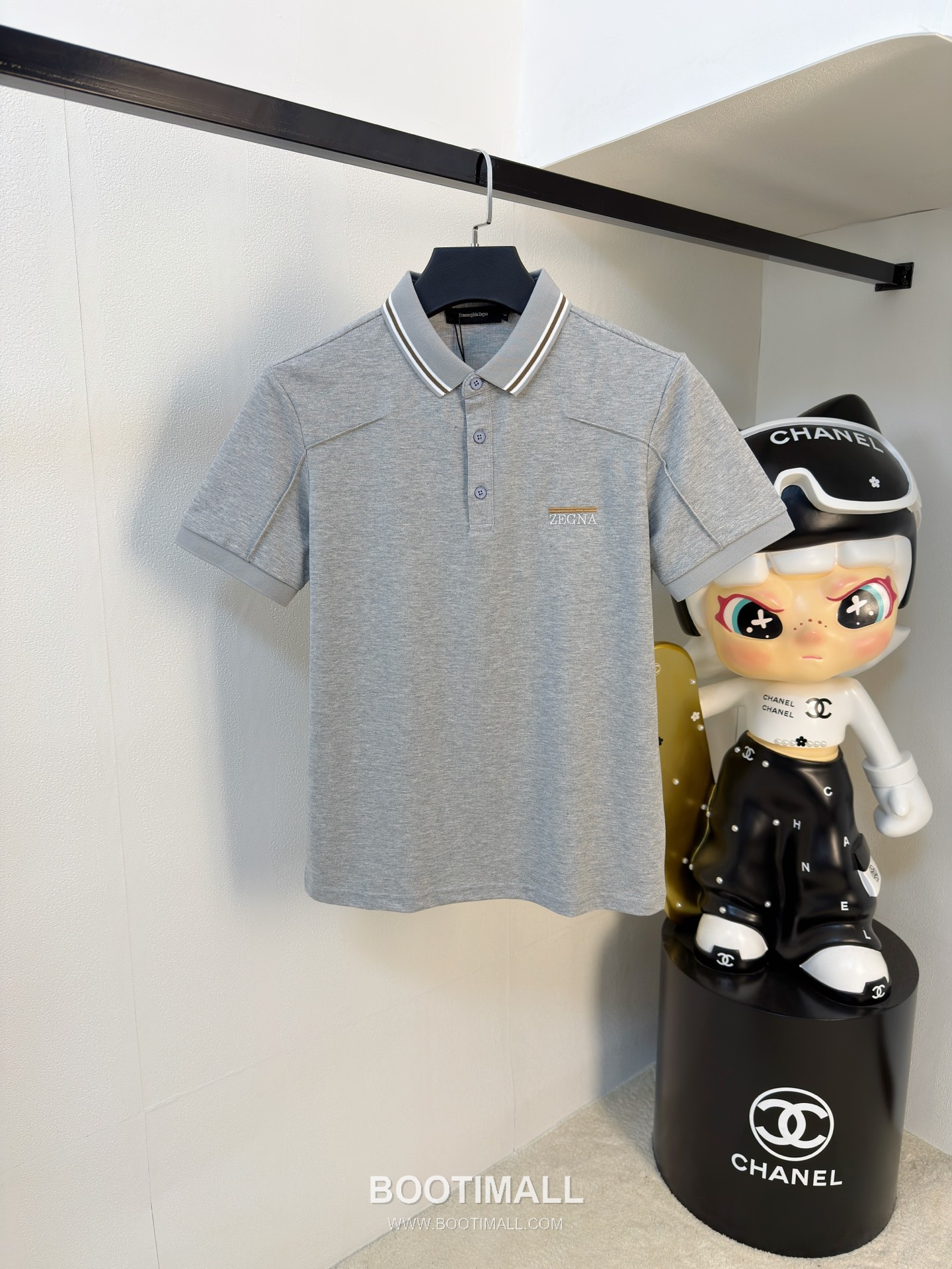 Zegna Logo Cotton Pique Polo Shirt White Navy 제냐 로고 코튼 피케 폴로 셔츠 화이트 네이비 2