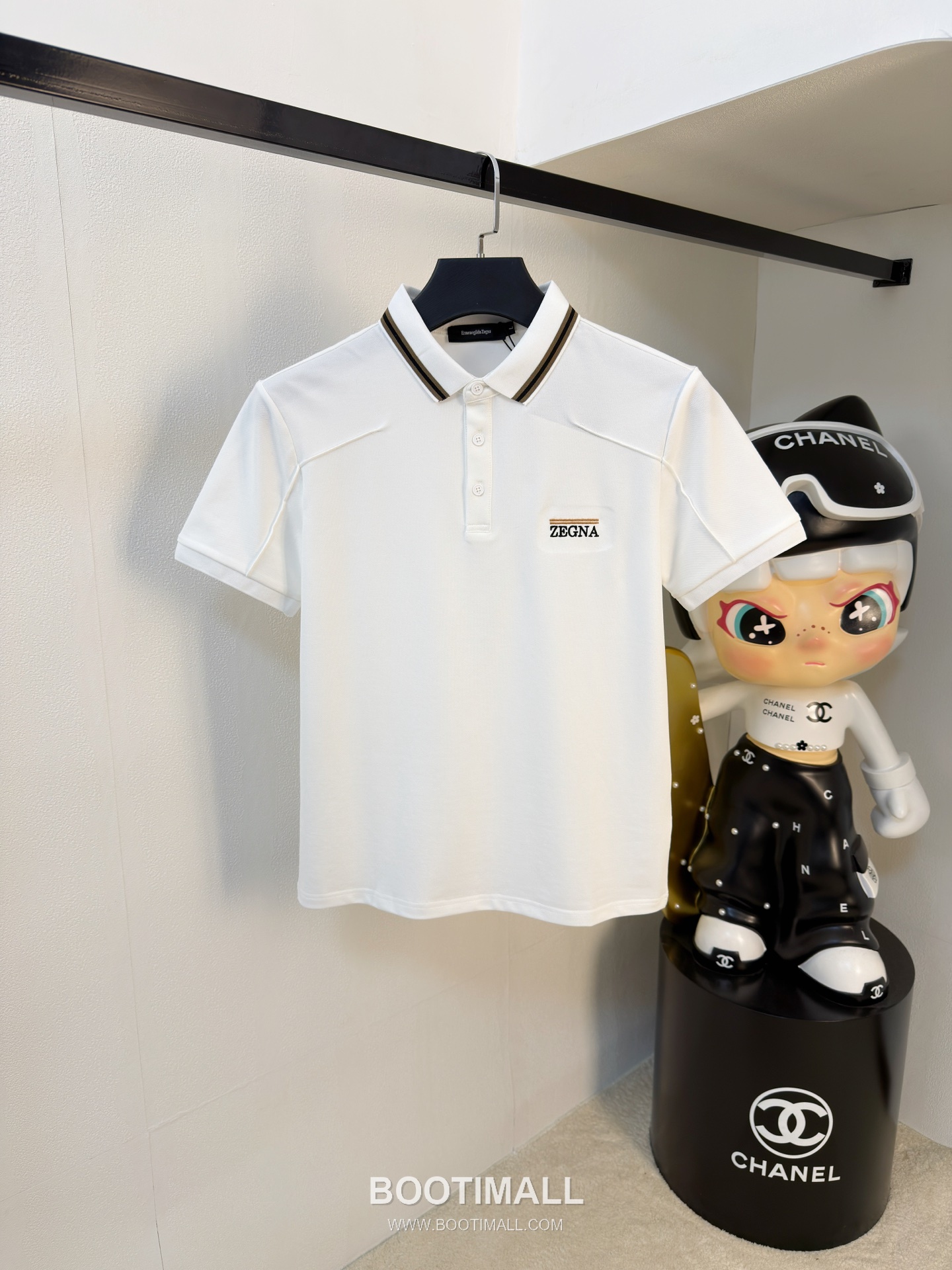 Zegna Logo Cotton Pique Polo Shirt White Navy 제냐 로고 코튼 피케 폴로 셔츠 화이트 네이비 1