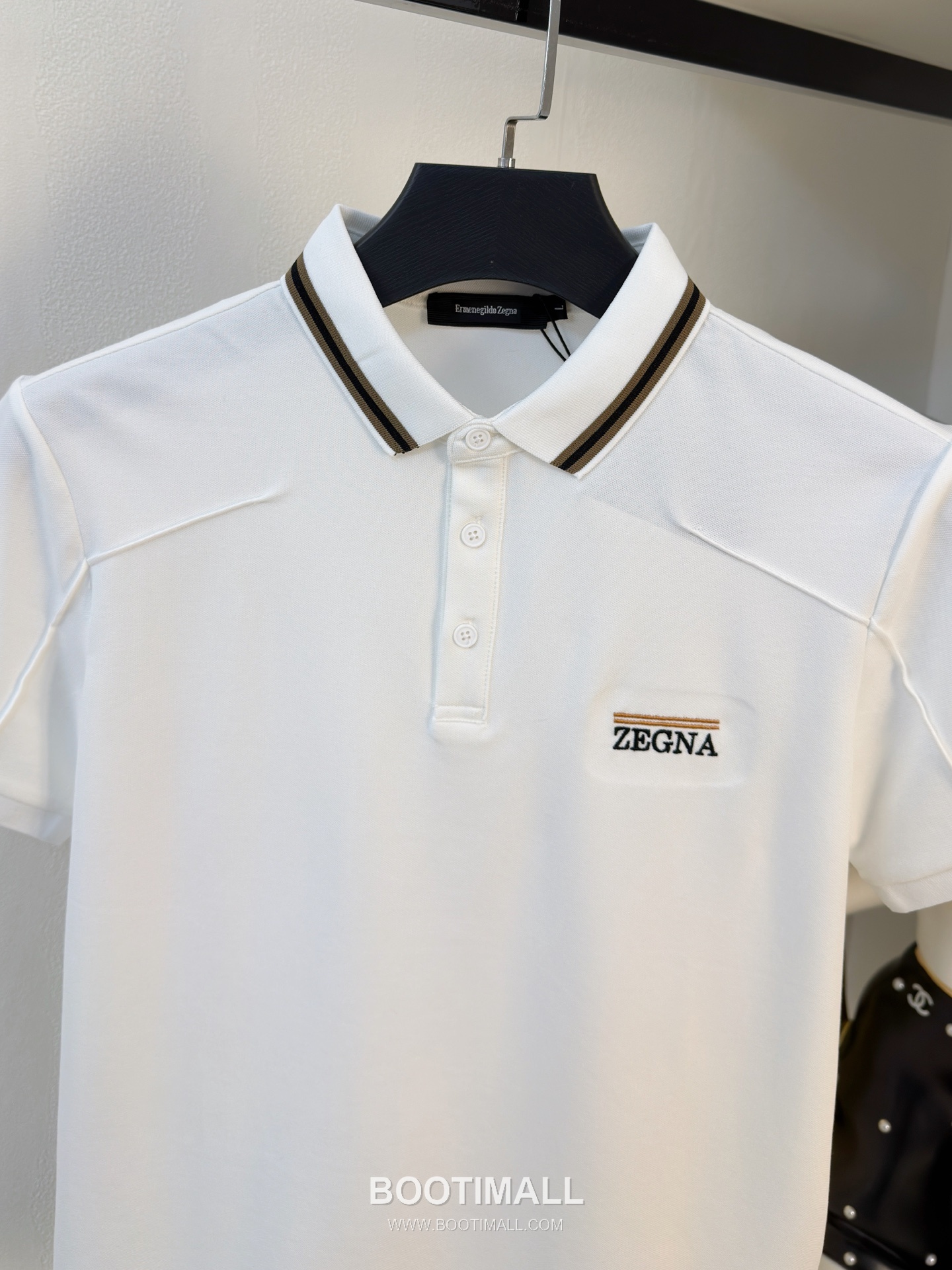 Zegna Logo Cotton Pique Polo Shirt White Navy 제냐 로고 코튼 피케 폴로 셔츠 화이트 네이비 2