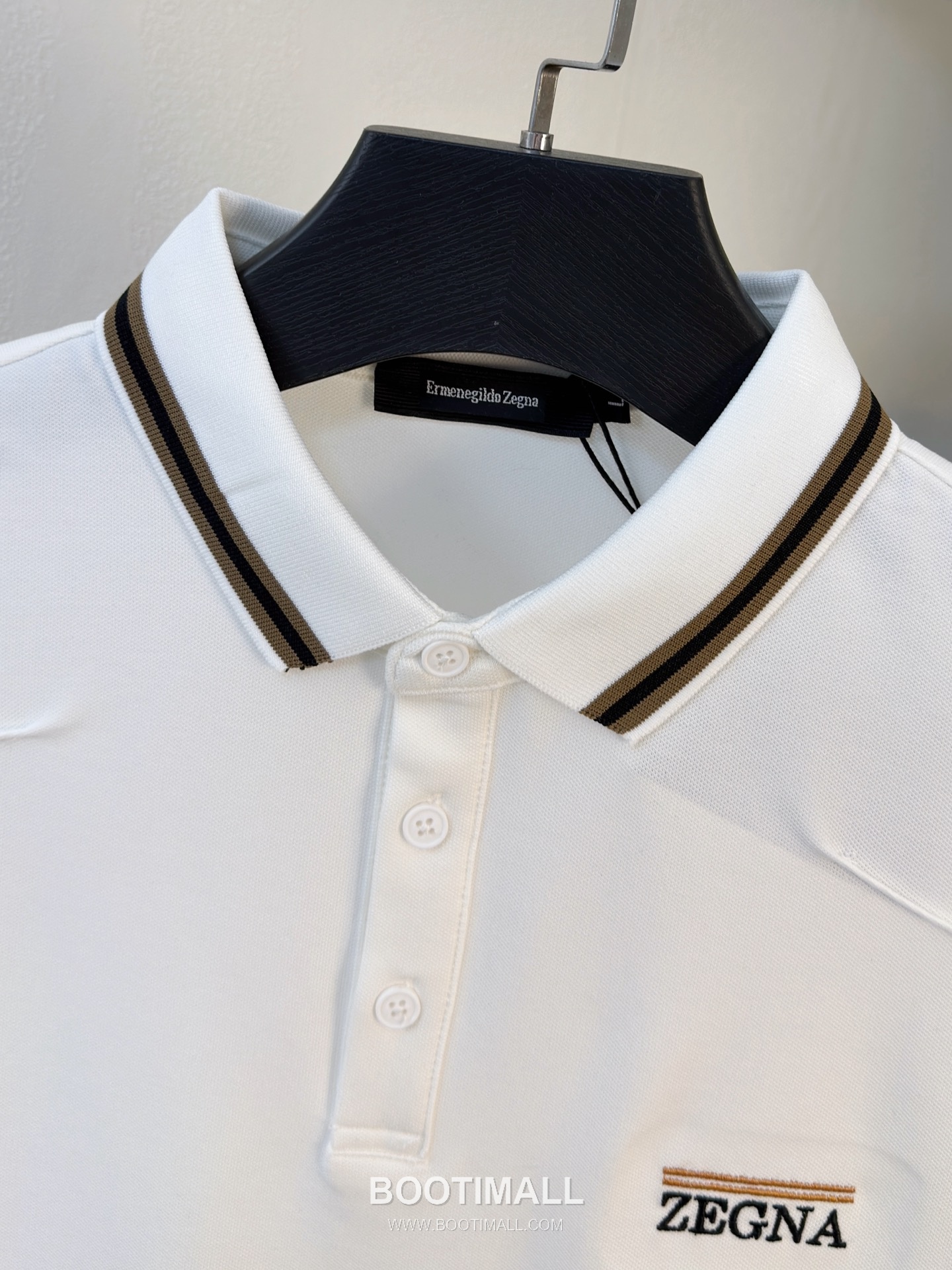Zegna Logo Cotton Pique Polo Shirt White Navy 제냐 로고 코튼 피케 폴로 셔츠 화이트 네이비 3