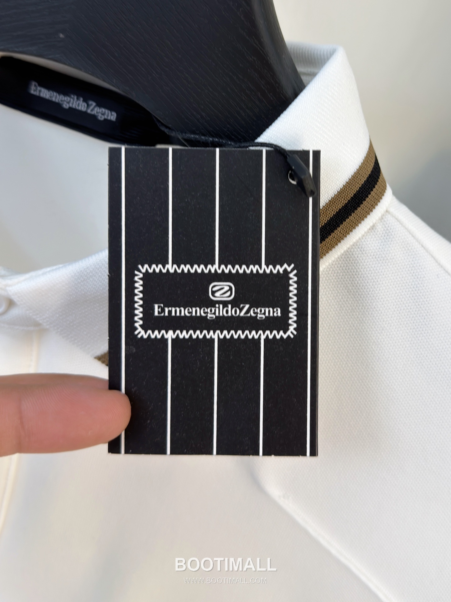 Zegna Logo Cotton Pique Polo Shirt White Navy 제냐 로고 코튼 피케 폴로 셔츠 화이트 네이비 4
