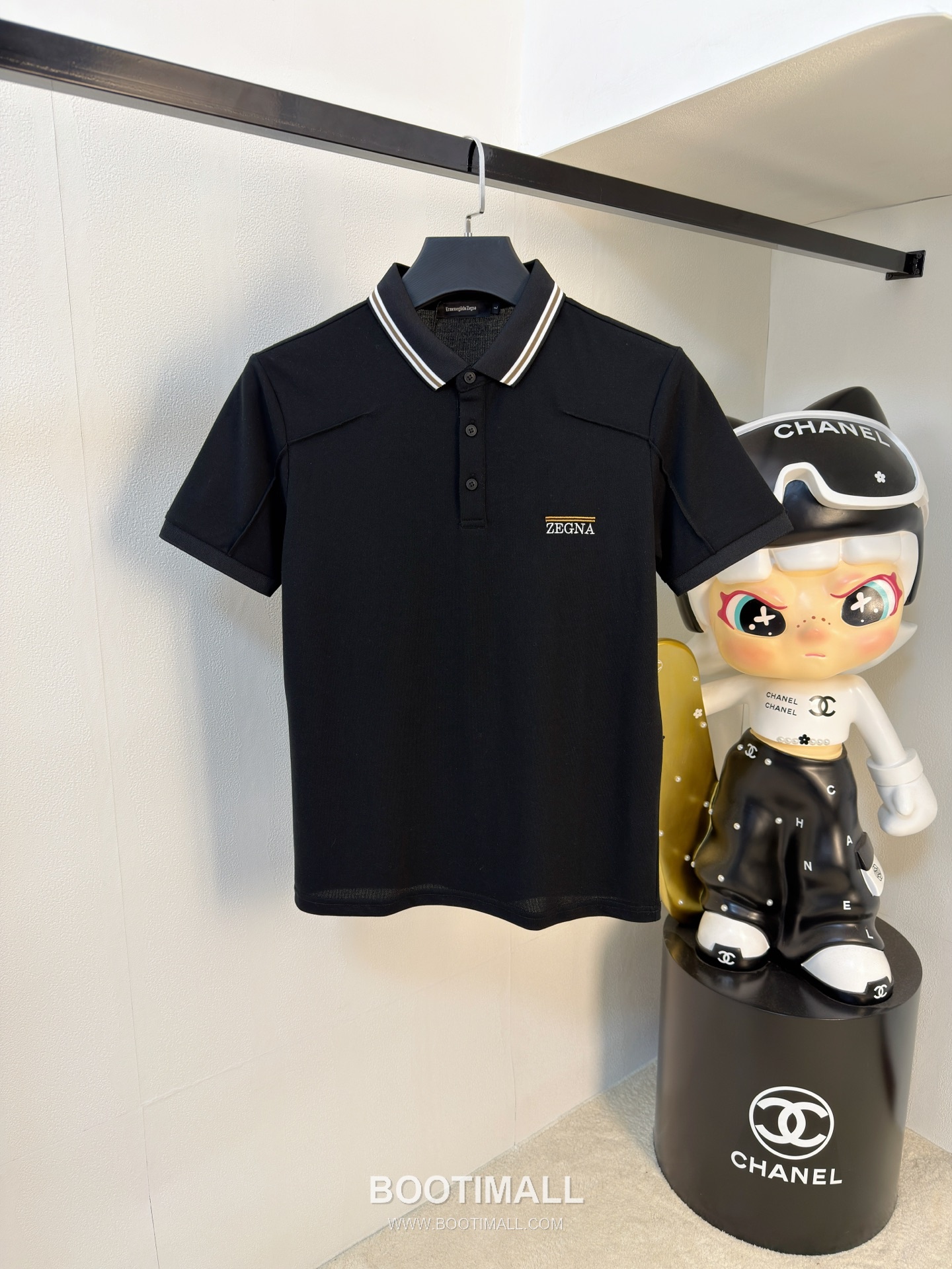 Zegna Logo Cotton Pique Polo Shirt White Navy 제냐 로고 코튼 피케 폴로 셔츠 화이트 네이비 1