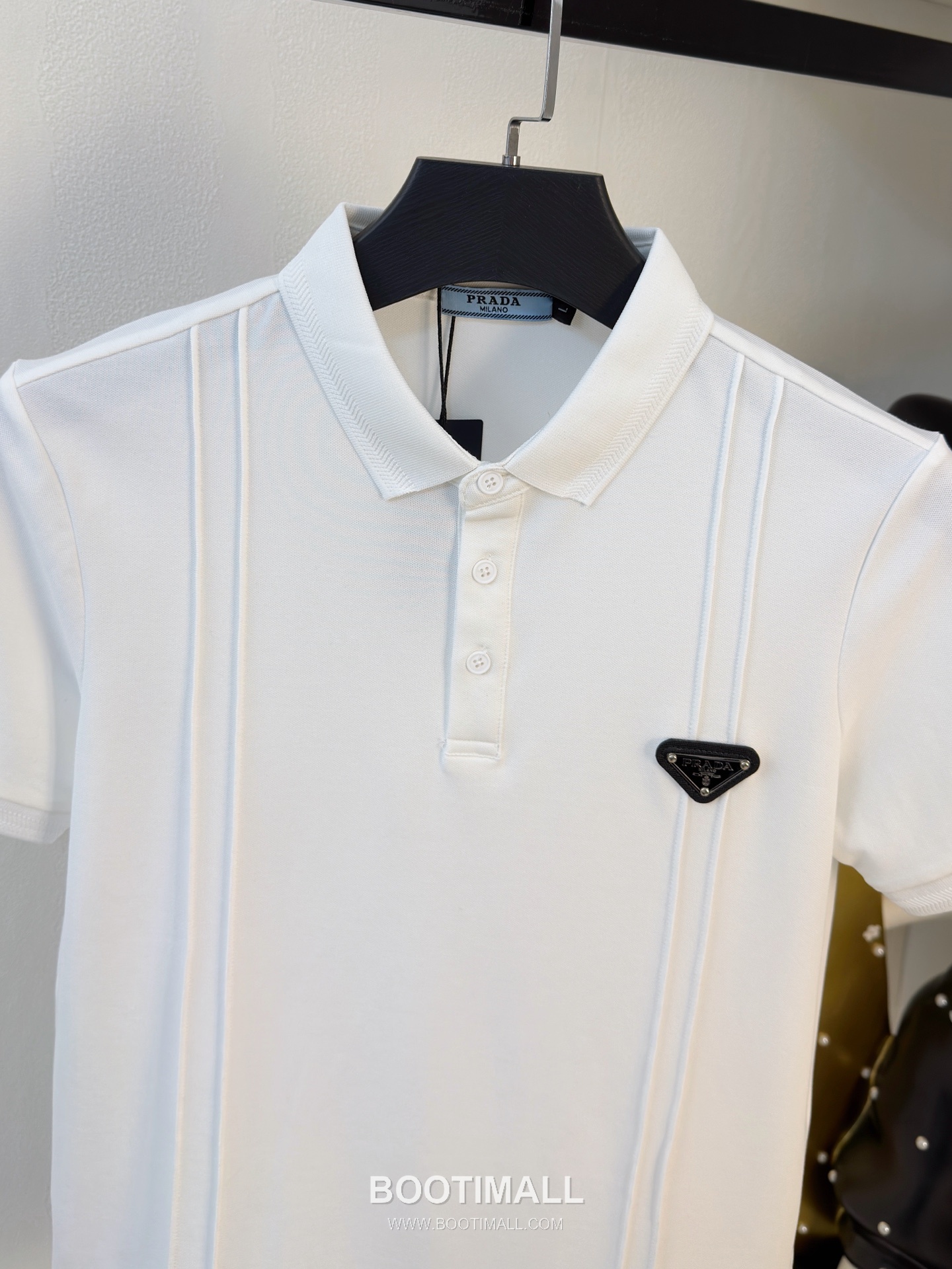Prada Logo Pique Cotton Polo Shirt Black White 프라다 로고 피케 코튼 폴로 셔츠 블랙 화이트 3
