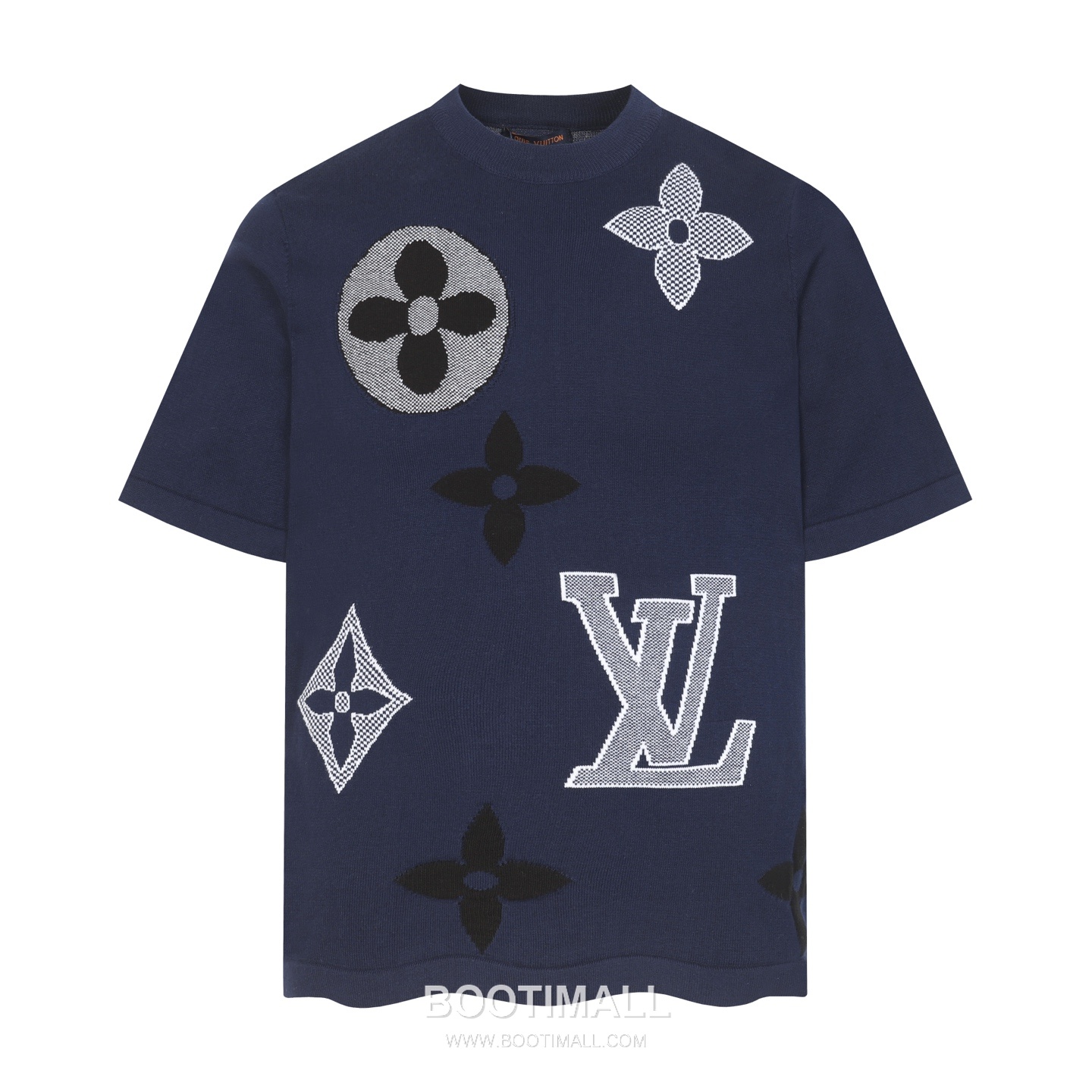 Louis Vuitton Monogram Jacquard Knit Crew Neck Short Sleeve T-Shirt Blue 루이비통 모노그램 자카드 니트 크루넥 반팔 티셔츠 블루 1