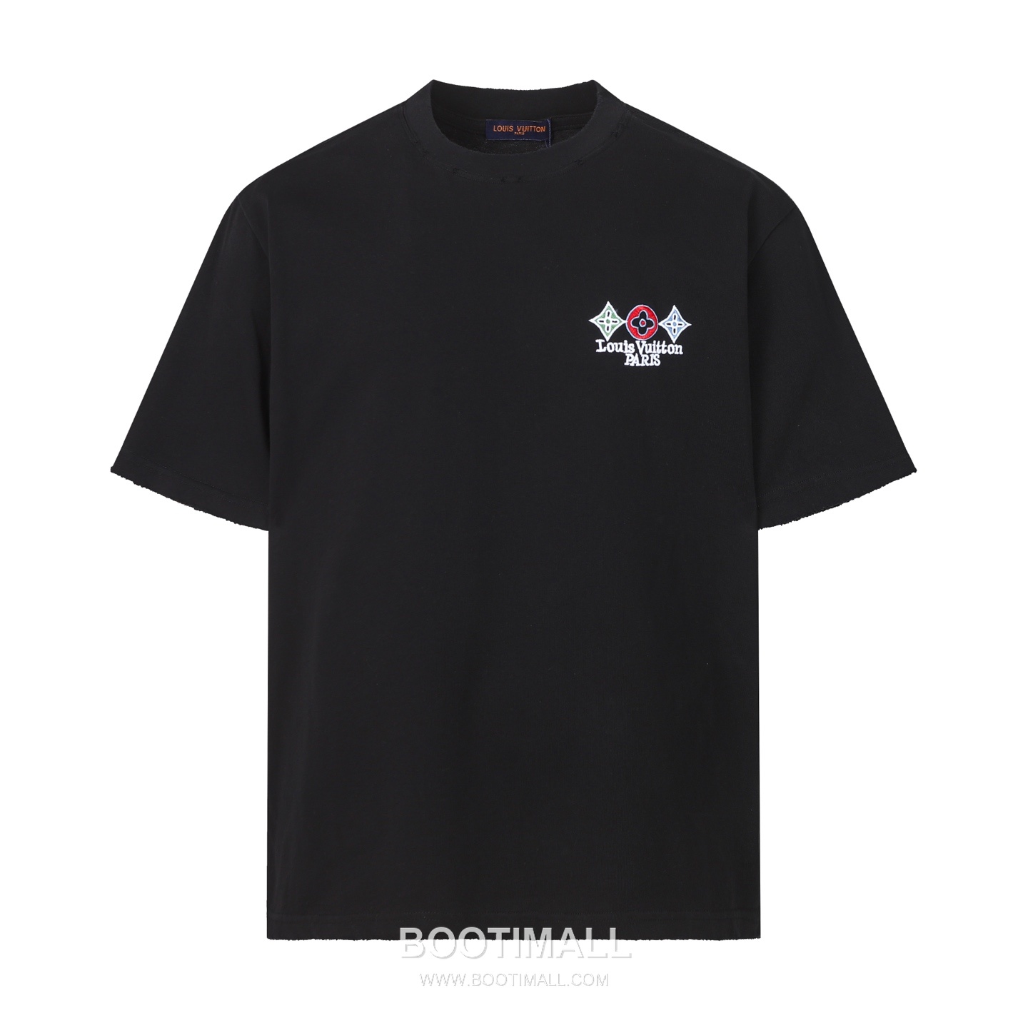 Louis Vuitton Monogram Flower Embroidery Distressed Cotton T-Shirt Black White 루이비통 모노그램 플라워 자수 디스트레스드 코튼 티셔츠 블랙 화이트 1