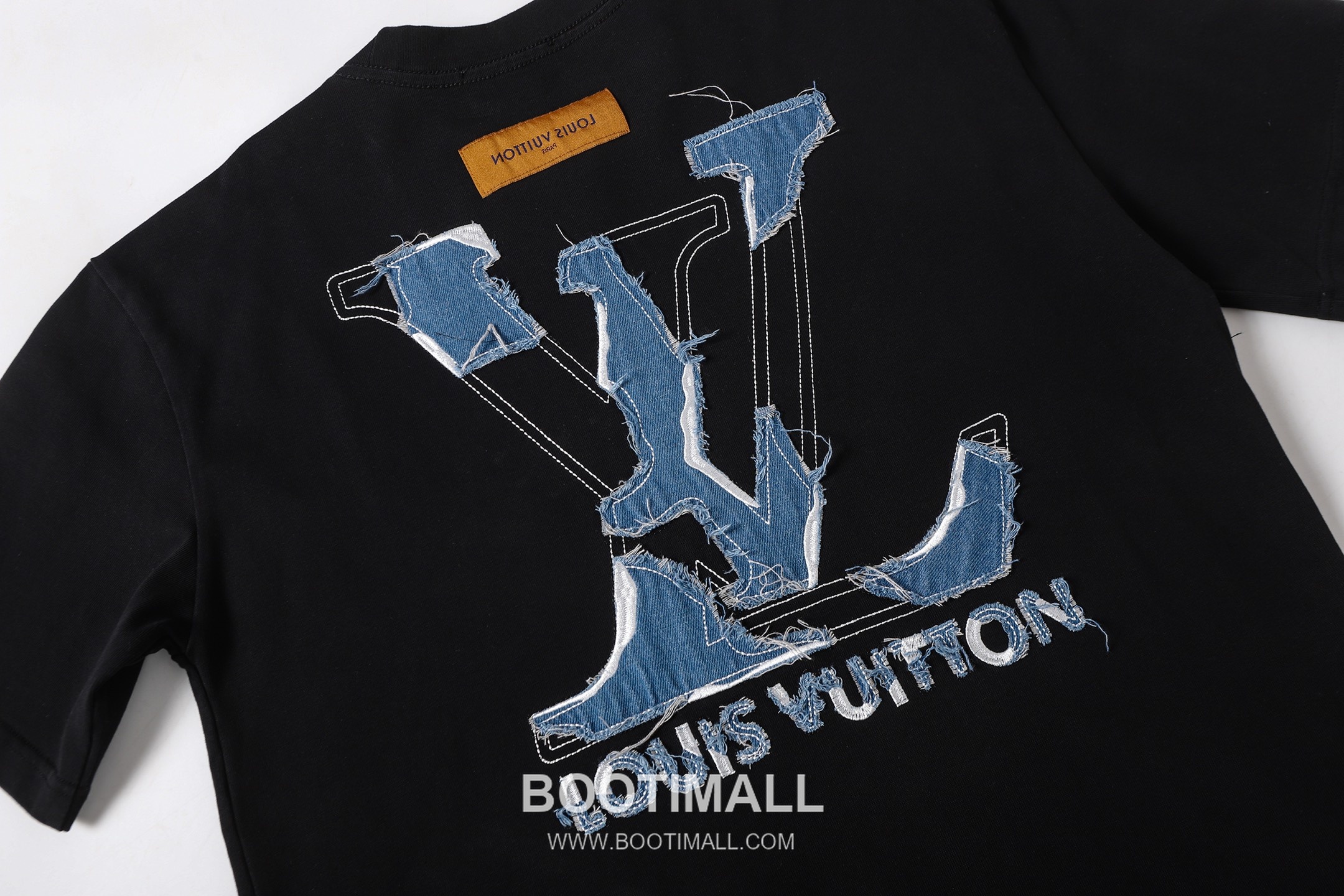 Louis Vuitton Denim Logo Embroidery Cotton T-Shirt Black White 루이비통 데님 로고 자수 코튼 티셔츠 블랙 화이트 4
