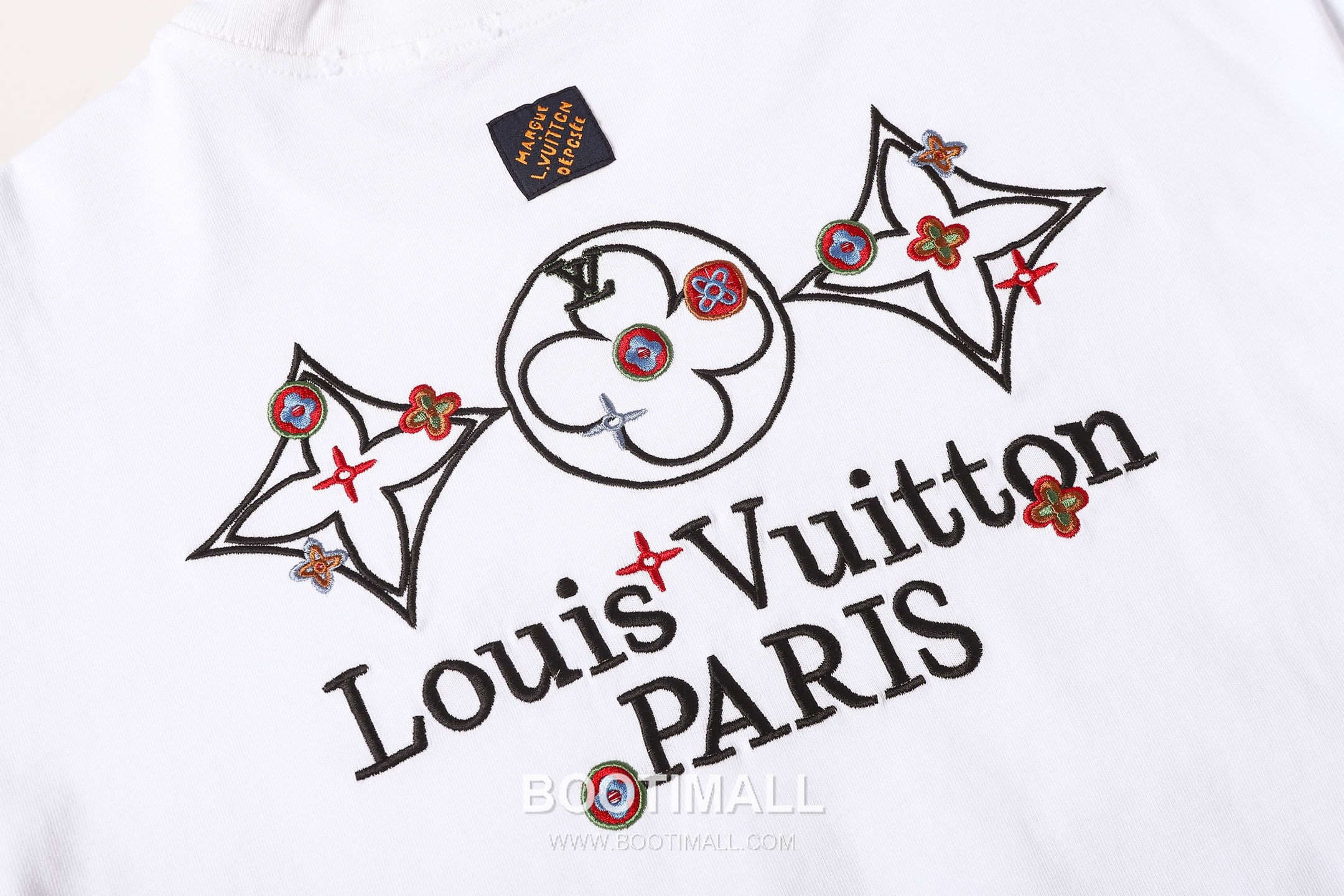 Louis Vuitton Monogram Flower Embroidery Distressed Cotton T-Shirt Black White 루이비통 모노그램 플라워 자수 디스트레스드 코튼 티셔츠 블랙 화이트 5