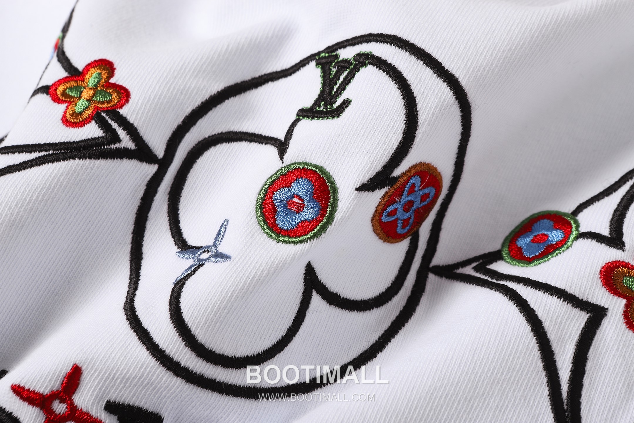 Louis Vuitton Monogram Flower Embroidery Distressed Cotton T-Shirt Black White 루이비통 모노그램 플라워 자수 디스트레스드 코튼 티셔츠 블랙 화이트 7