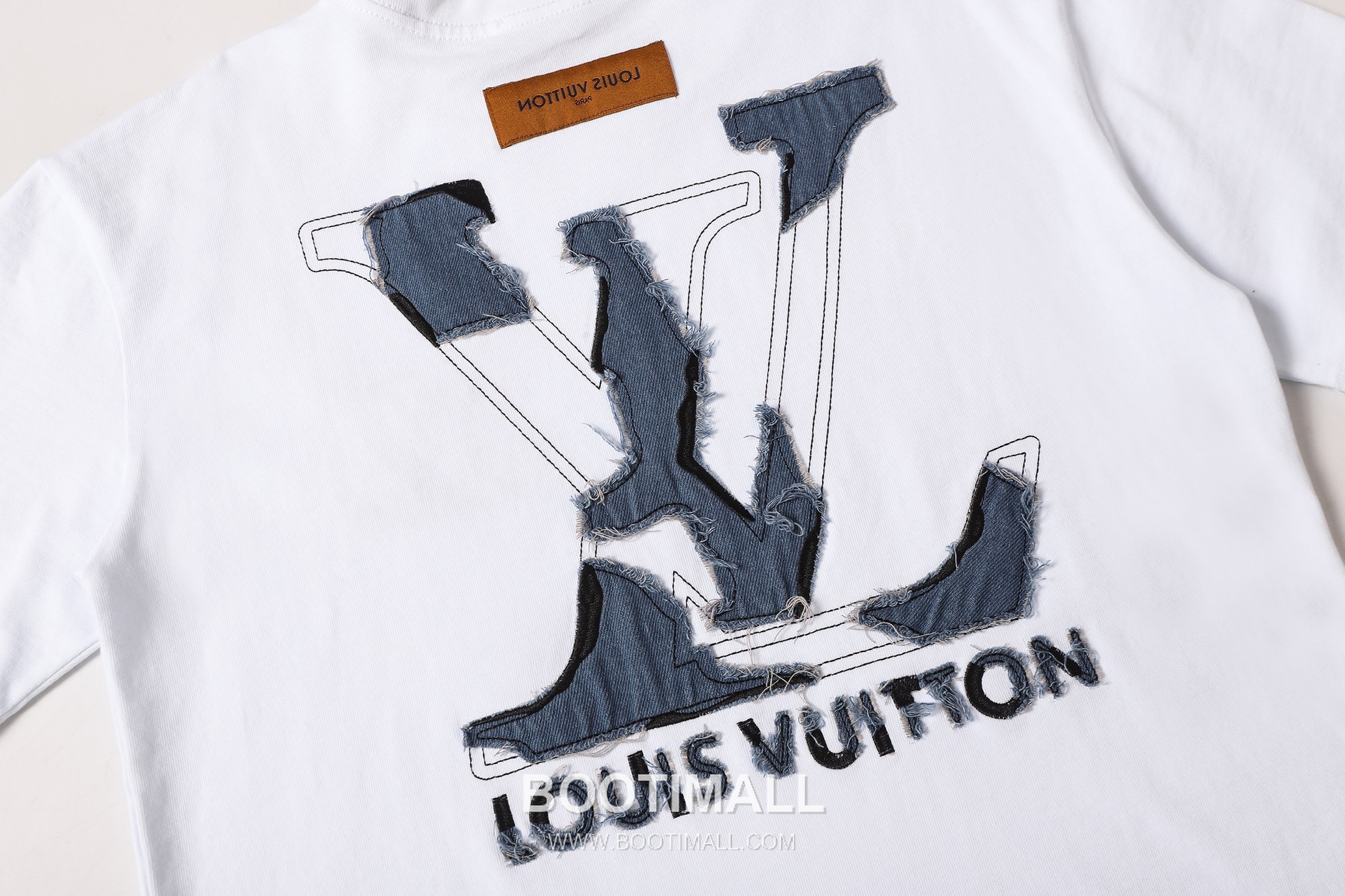 Louis Vuitton Denim Logo Embroidery Cotton T-Shirt Black White 루이비통 데님 로고 자수 코튼 티셔츠 블랙 화이트 4