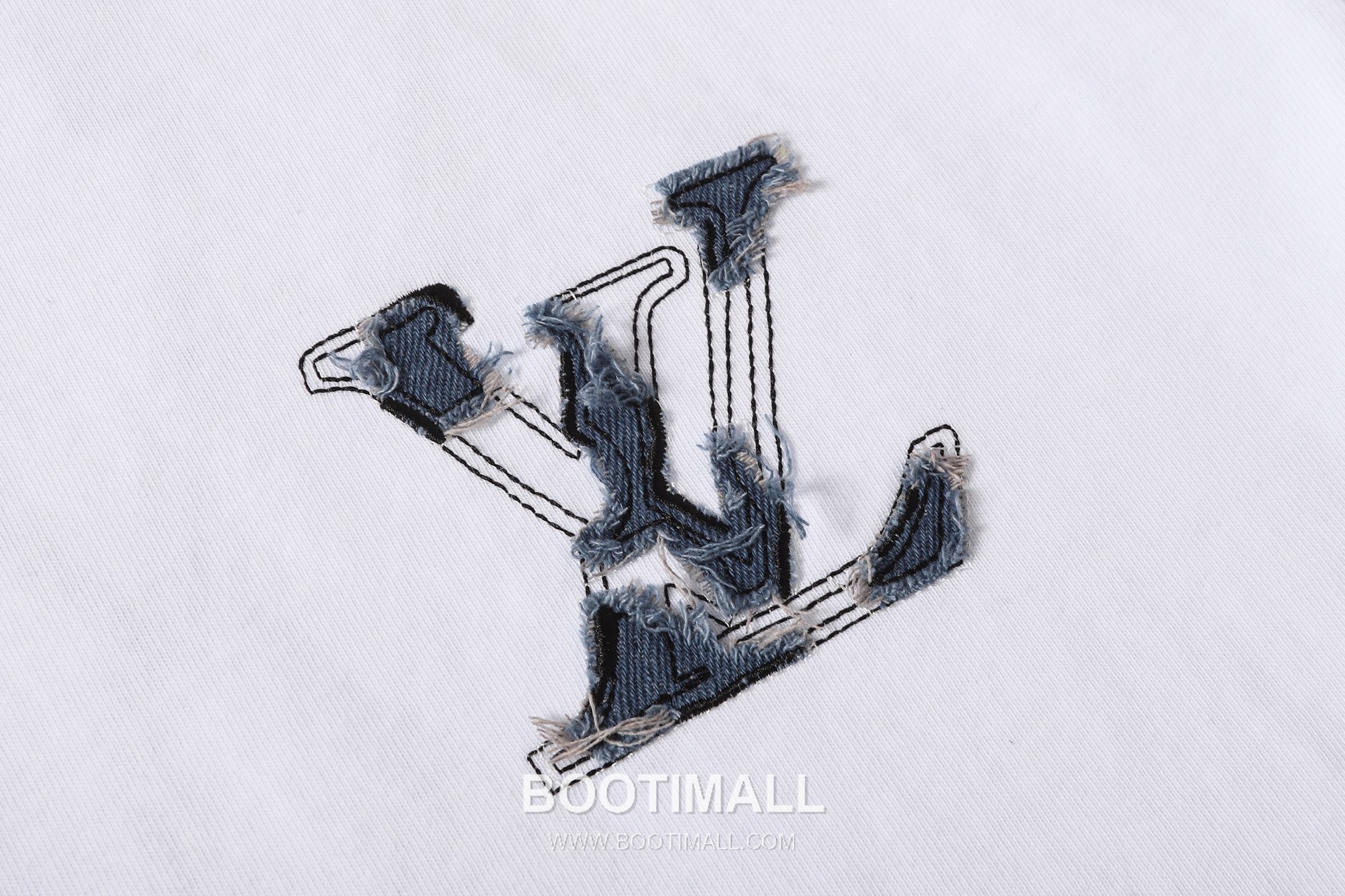 Louis Vuitton Denim Logo Embroidery Cotton T-Shirt Black White 루이비통 데님 로고 자수 코튼 티셔츠 블랙 화이트 5