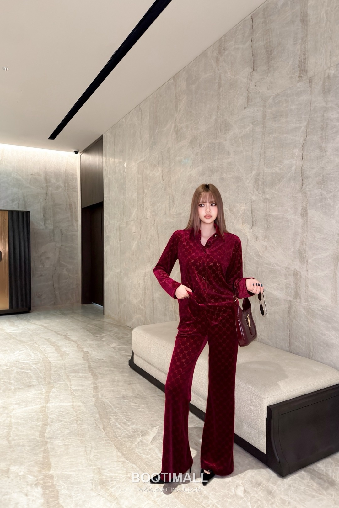 Gucci Velvet Jacquard Shirt Pants Set Burgundy 구찌 벨벳 자카드 셔츠 팬츠 세트 버건디 29