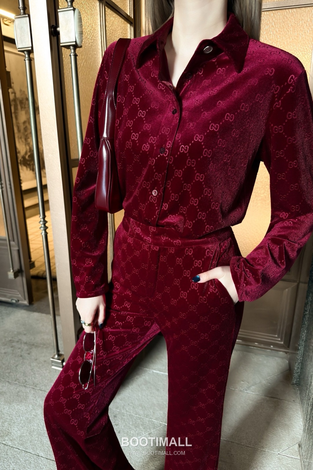 Gucci Velvet Jacquard Shirt Pants Set Burgundy 구찌 벨벳 자카드 셔츠 팬츠 세트 버건디 31