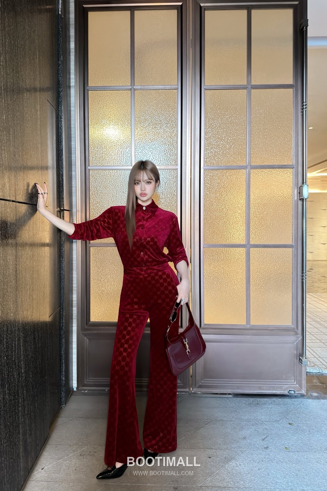 Gucci Velvet Jacquard Shirt Pants Set Burgundy 구찌 벨벳 자카드 셔츠 팬츠 세트 버건디 34