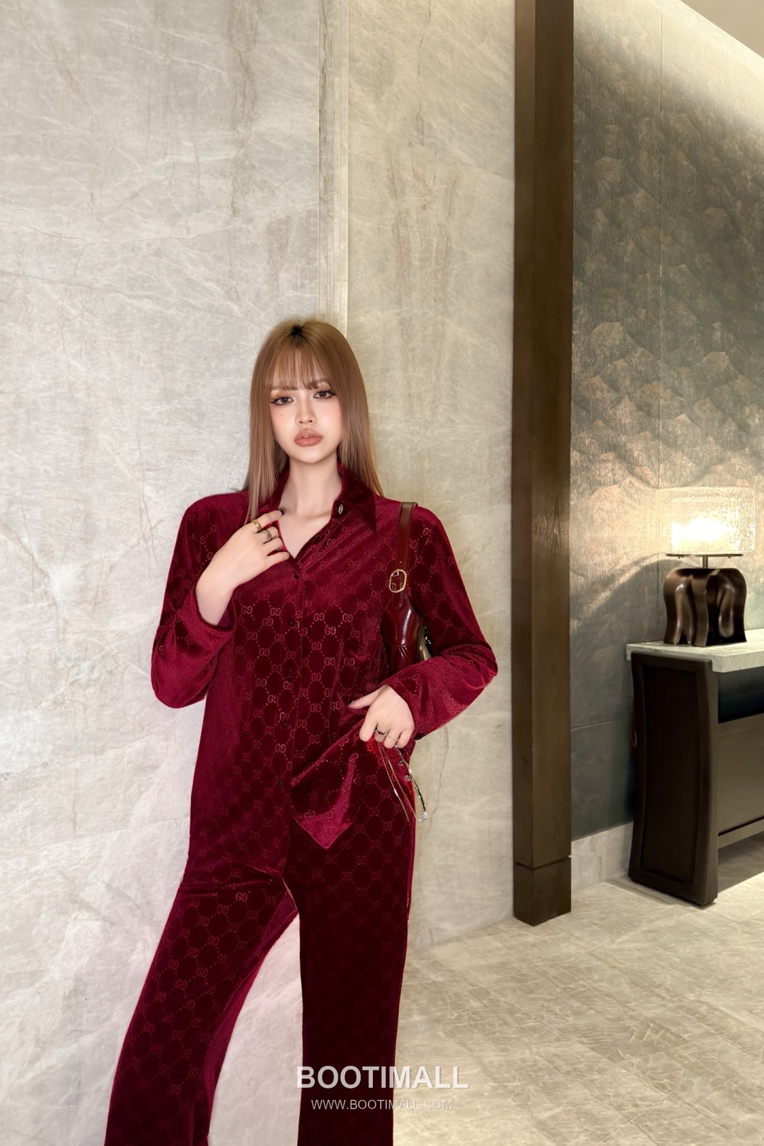 Gucci Velvet Jacquard Shirt Pants Set Burgundy 구찌 벨벳 자카드 셔츠 팬츠 세트 버건디 35
