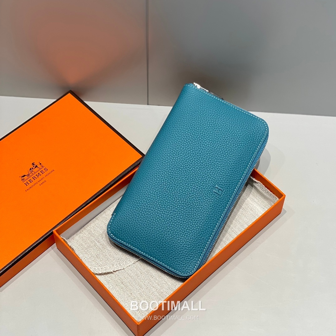 Hermes Togo Leather Denim Blue Long Zip Wallet 에르메스 토고 레더 덴님 블루 장지갑 20cm 2