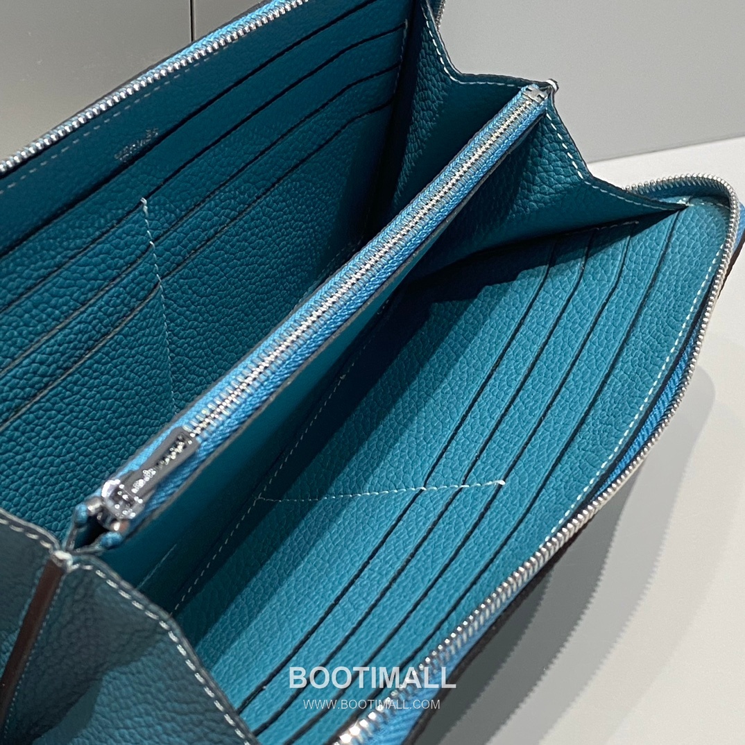 Hermes Togo Leather Denim Blue Long Zip Wallet 에르메스 토고 레더 덴님 블루 장지갑 20cm 9