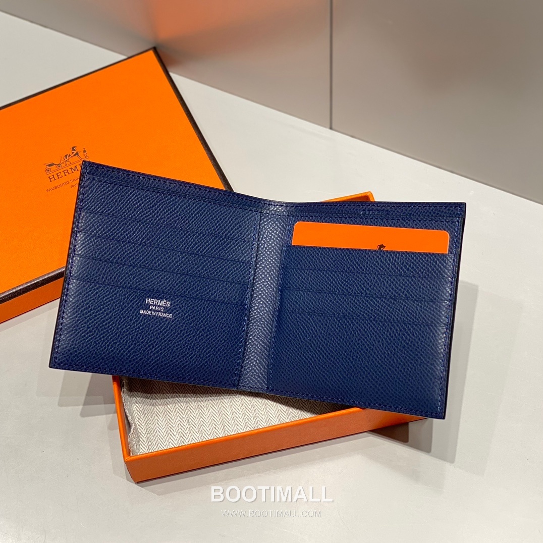 Hermes Epsom Leather Compact Wallet Navy Blue 에르메스 2945049 엡솜 레더 반지갑 네이비 블루 11cm 3