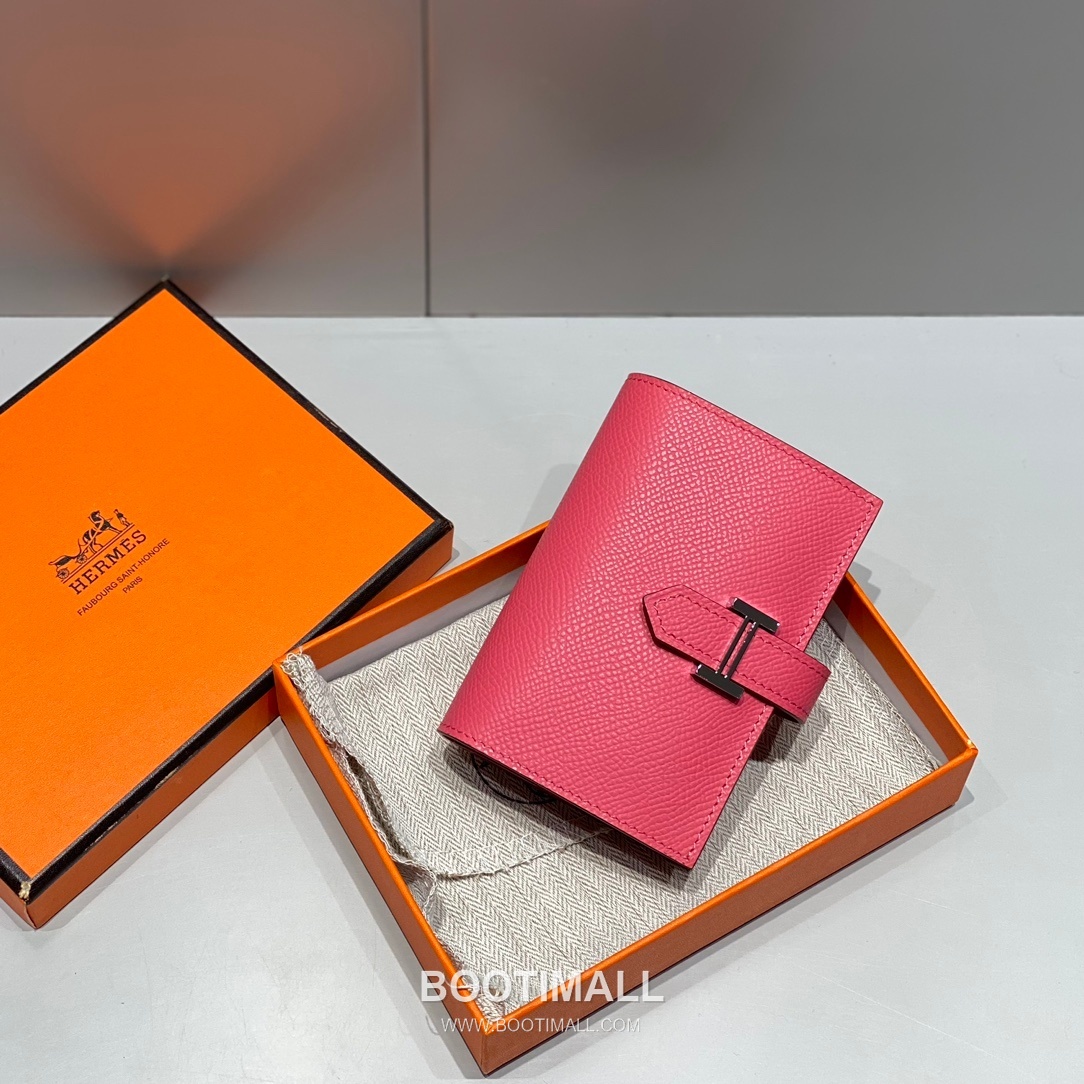 Hermes Epsom Leather H Buckle Short Wallet Lipstick Pink 에르메스 엡솜 레더 H 버클 반지갑 립스틱 핑크 2