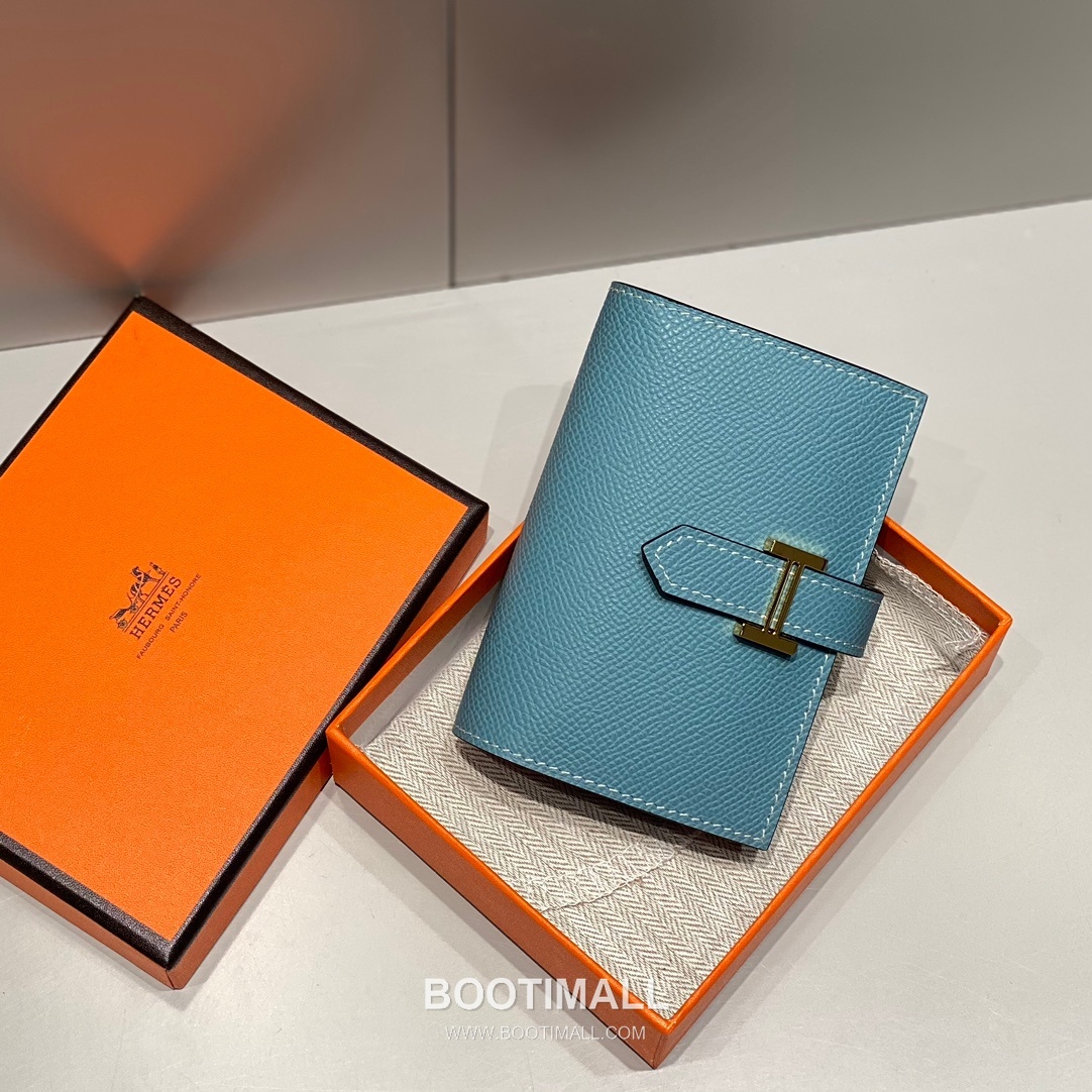 Hermes Epsom Leather H Buckle Short Wallet Denim Blue 에르메스 엡솜 레더 H 버클 반지갑 데님 블루 2