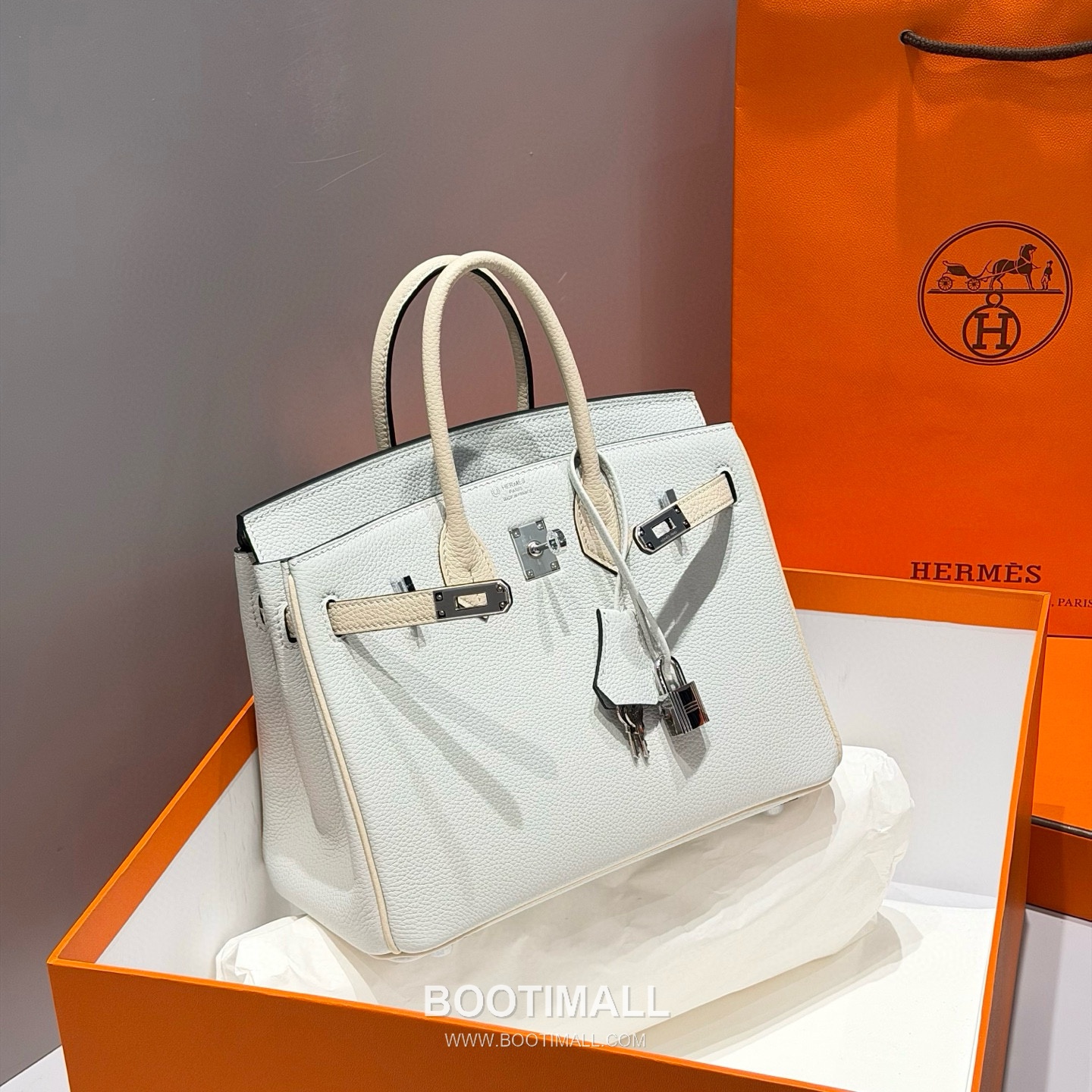 Hermes Birkin 25 Gris Platine Craie Togo Leather Tote Bag 에르메스 버킨 25 16105017 그리 플라틴 크레 토고 레더 토트백 25cm 1