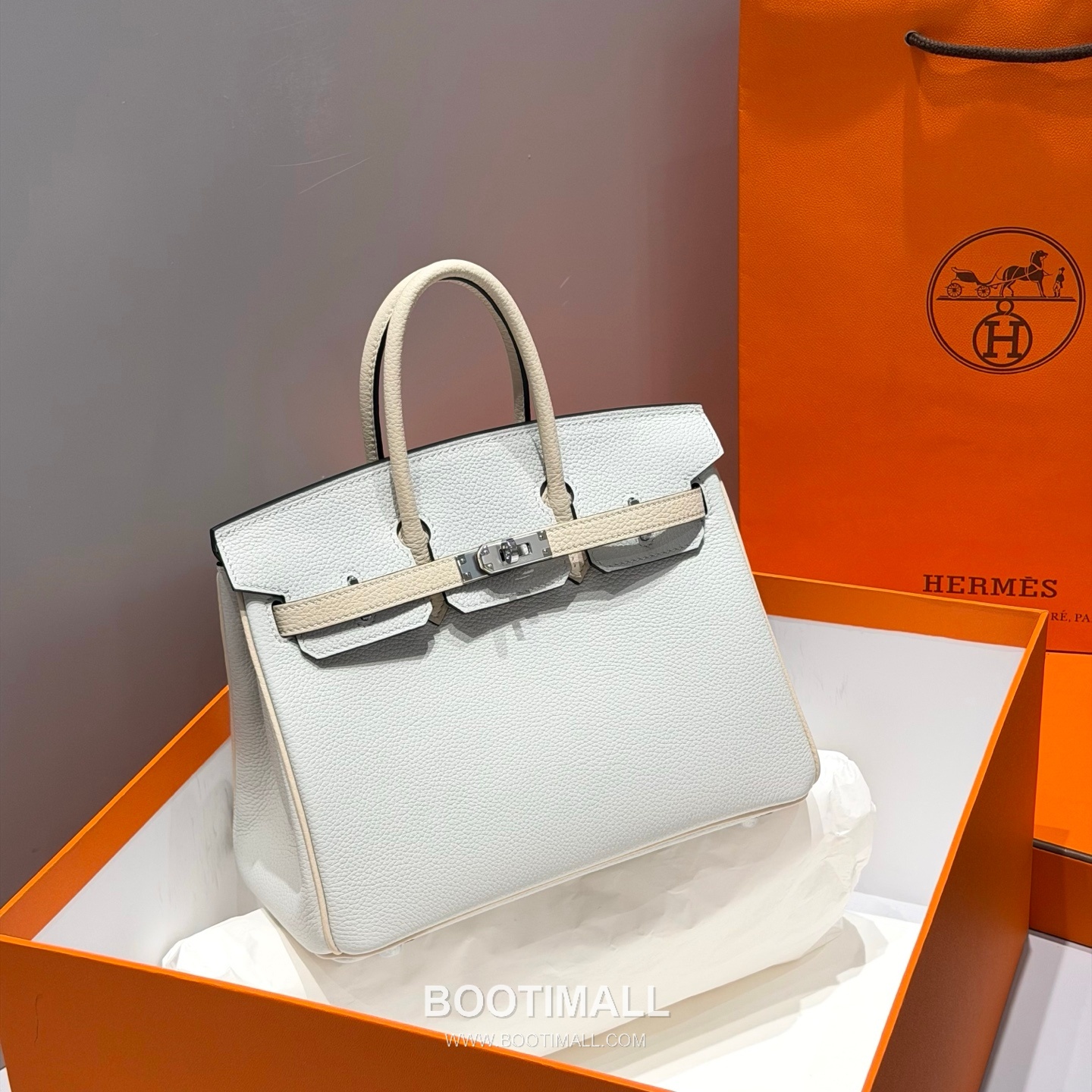 Hermes Birkin 25 Gris Platine Craie Togo Leather Tote Bag 에르메스 버킨 25 16105017 그리 플라틴 크레 토고 레더 토트백 25cm 5