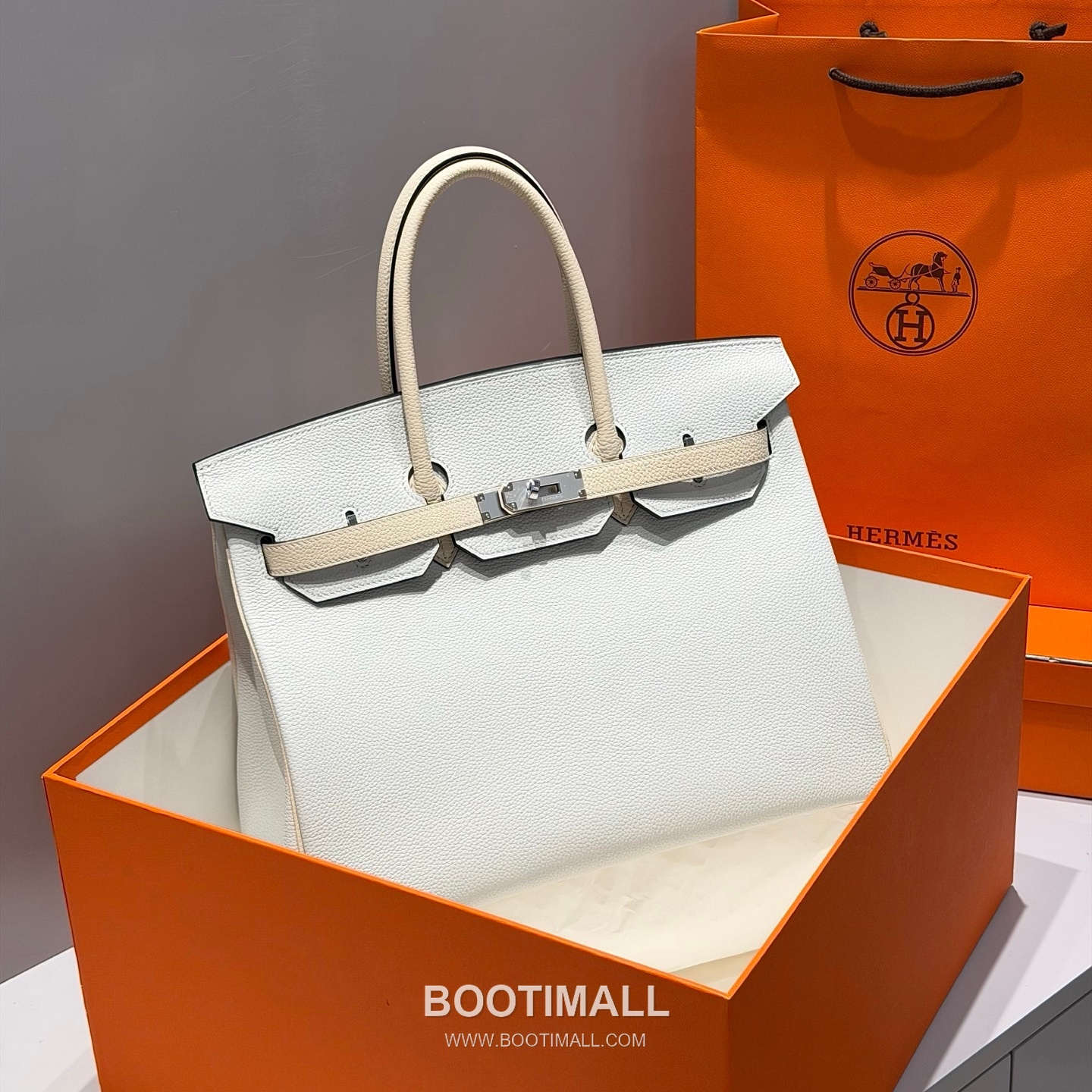 Hermes Birkin 35 Gris Platine Craie Togo Leather Handbag 에르메스 버킨 35 그리 플라틴 크레 토고 레더 핸드백 35cm 5