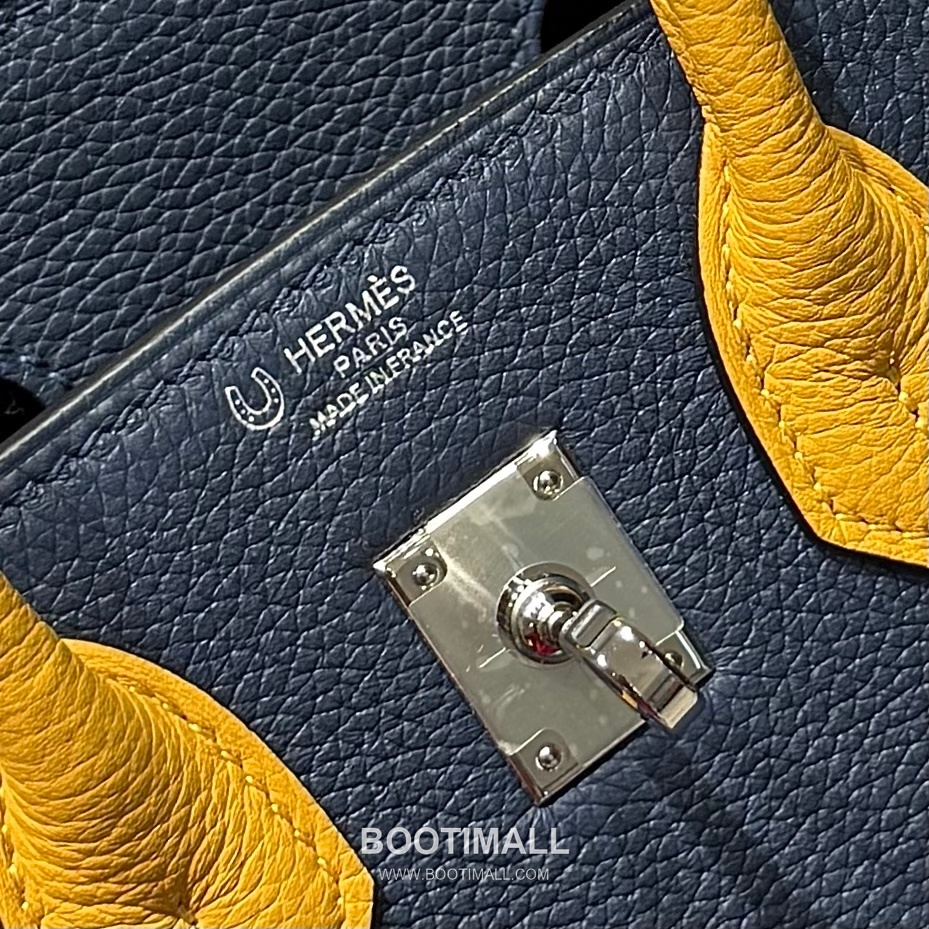 Hermes Birkin 25 Navy Blue Jaune Amber Togo Leather Handbag 에르메스 버킨 25 네이비 블루 존 앰버 토고 레더 핸드백 25cm 7