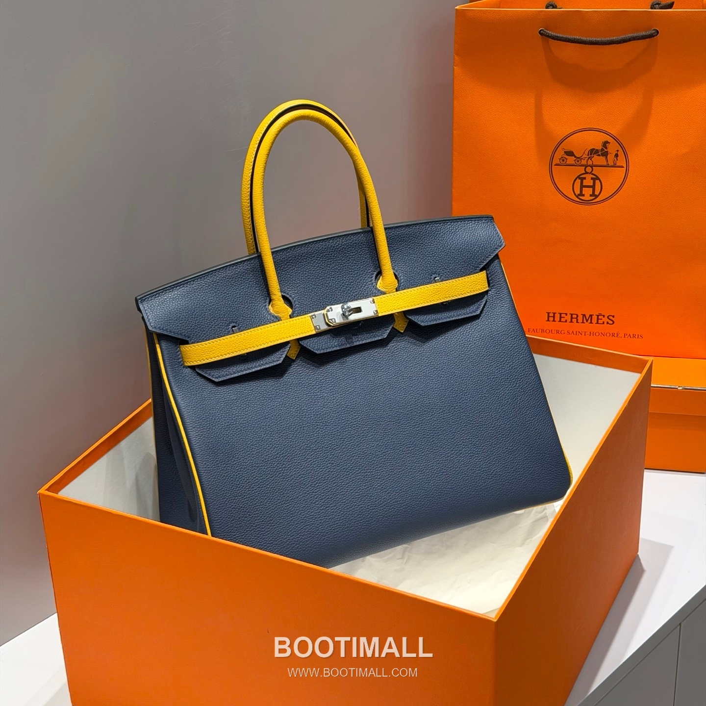 Hermes Birkin 30 Navy Blue Jaune Amber Togo Leather Handbag 에르메스 버킨 30 네이비블루 존앰버 토고 레더 핸드백 30cm 1