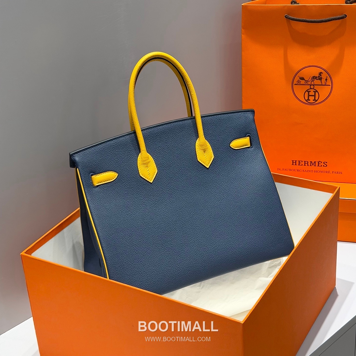 Hermes Birkin 30 Navy Blue Jaune Amber Togo Leather Handbag 에르메스 버킨 30 네이비블루 존앰버 토고 레더 핸드백 30cm 2