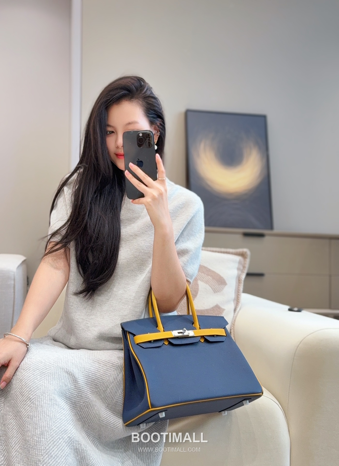 Hermes Birkin 30 Navy Blue Jaune Amber Togo Leather Handbag 에르메스 버킨 30 네이비블루 존앰버 토고 레더 핸드백 30cm 10