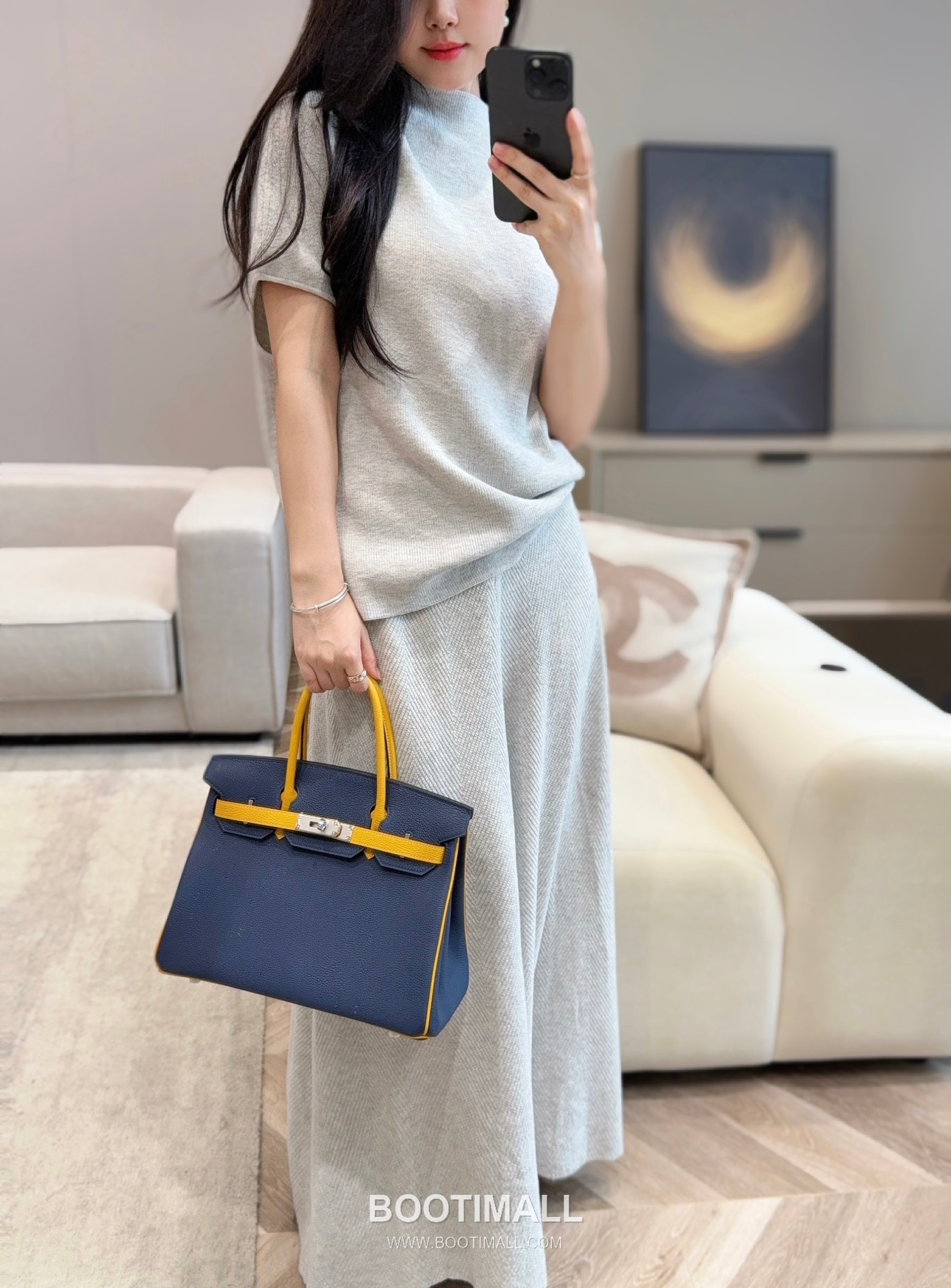 Hermes Birkin 30 Navy Blue Jaune Amber Togo Leather Handbag 에르메스 버킨 30 네이비블루 존앰버 토고 레더 핸드백 30cm 12