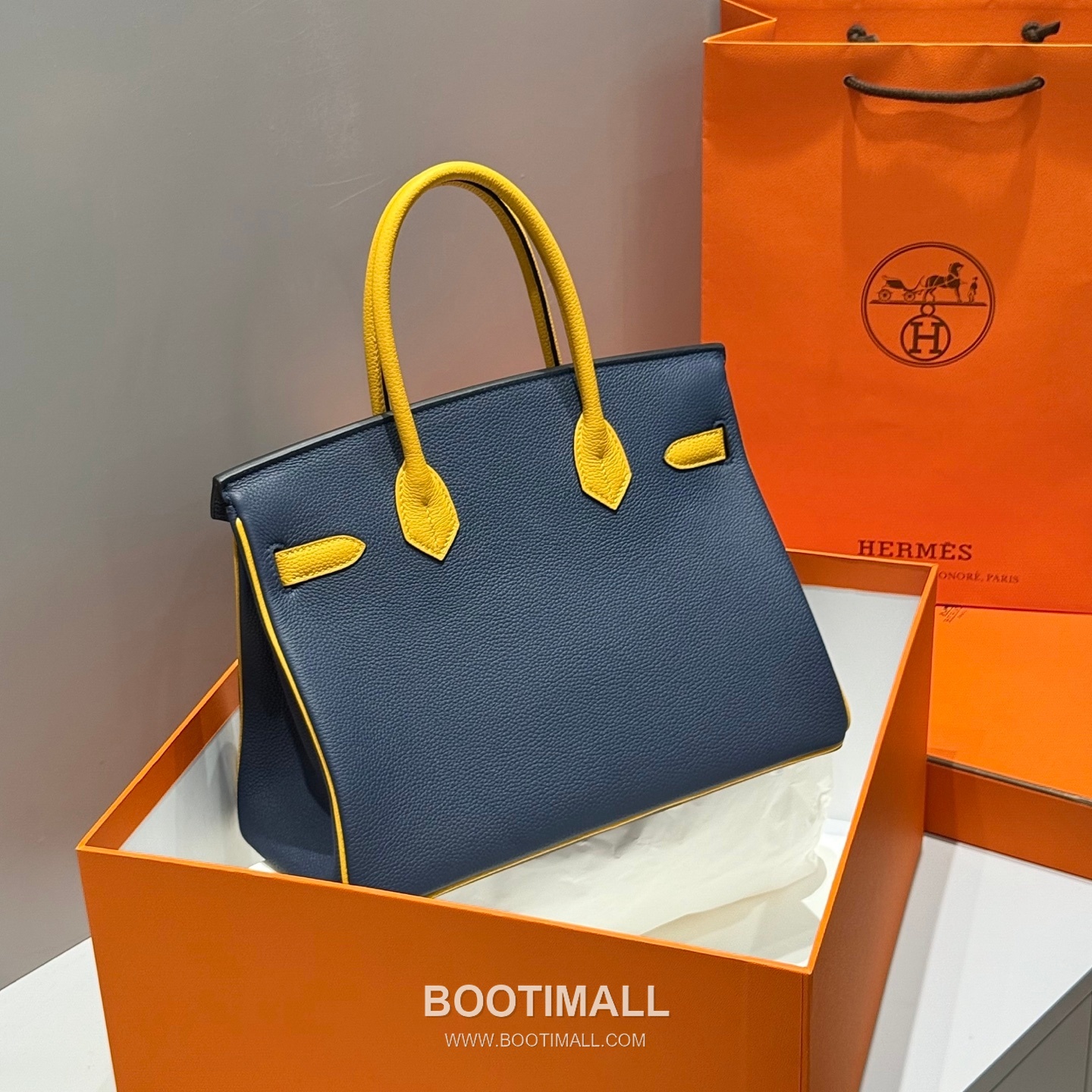 Hermes Birkin 30 Navy Blue Jaune Amber Togo Leather Handbag 에르메스 버킨 30 네이비블루 존앰버 토고 레더 핸드백 30cm 14