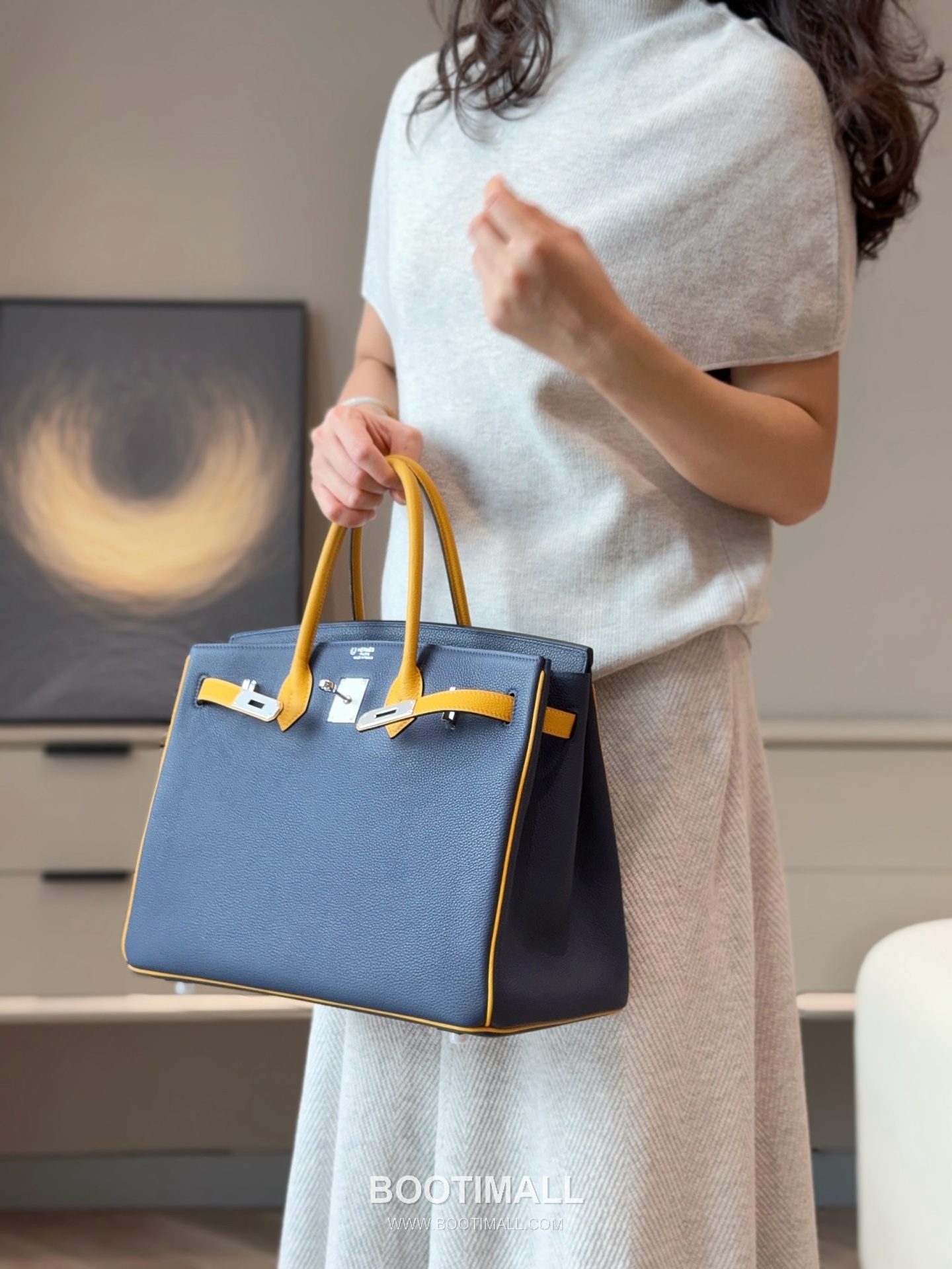 Hermes Birkin 30 Navy Blue Jaune Amber Togo Leather Handbag 에르메스 버킨 30 네이비블루 존앰버 토고 레더 핸드백 30cm 23