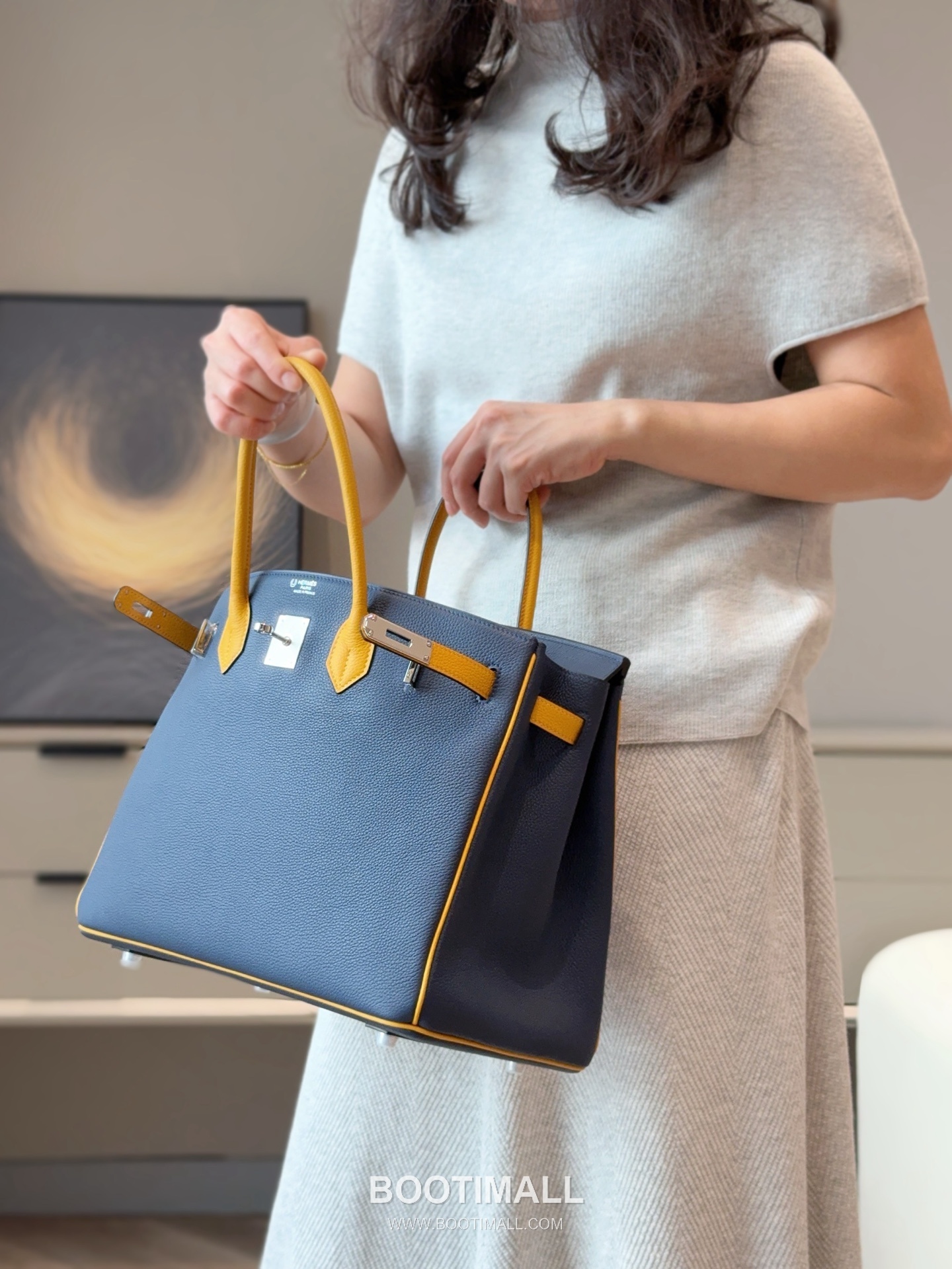 Hermes Birkin 30 Navy Blue Jaune Amber Togo Leather Handbag 에르메스 버킨 30 네이비블루 존앰버 토고 레더 핸드백 30cm 25