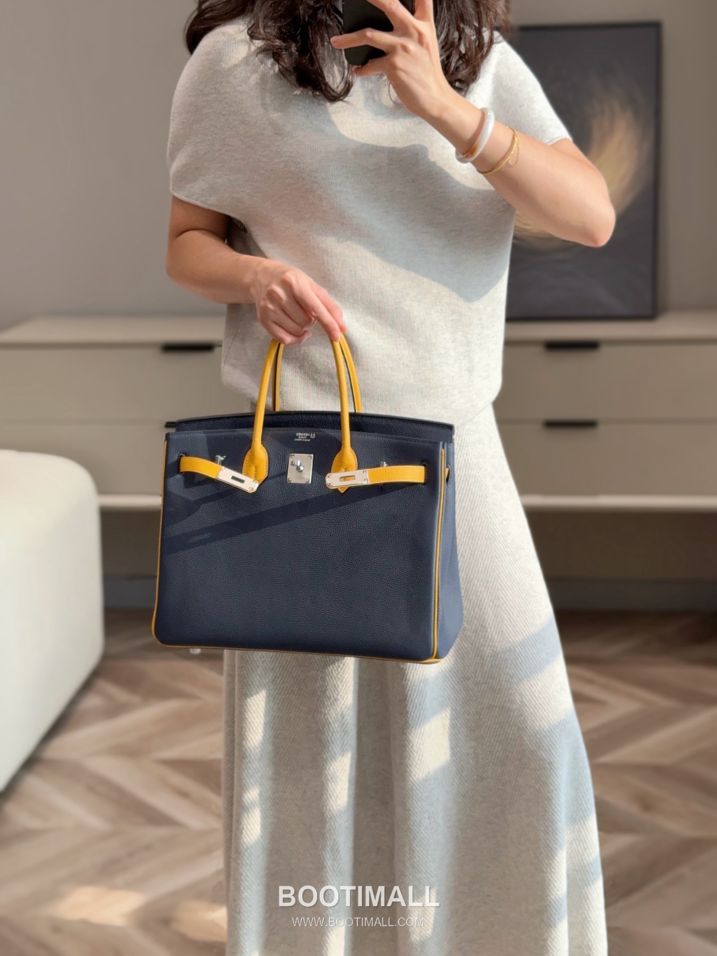 Hermes Birkin 30 Navy Blue Jaune Amber Togo Leather Handbag 에르메스 버킨 30 네이비블루 존앰버 토고 레더 핸드백 30cm 26