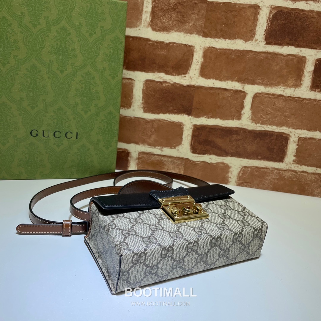 Gucci Padlock Mini GG Supreme Canvas Leather Brown Black Crossbody Bag 구찌 패드락 미니 652683 GG 수프림 캔버스 레더 브라운 블랙 크로스백 18cm 12