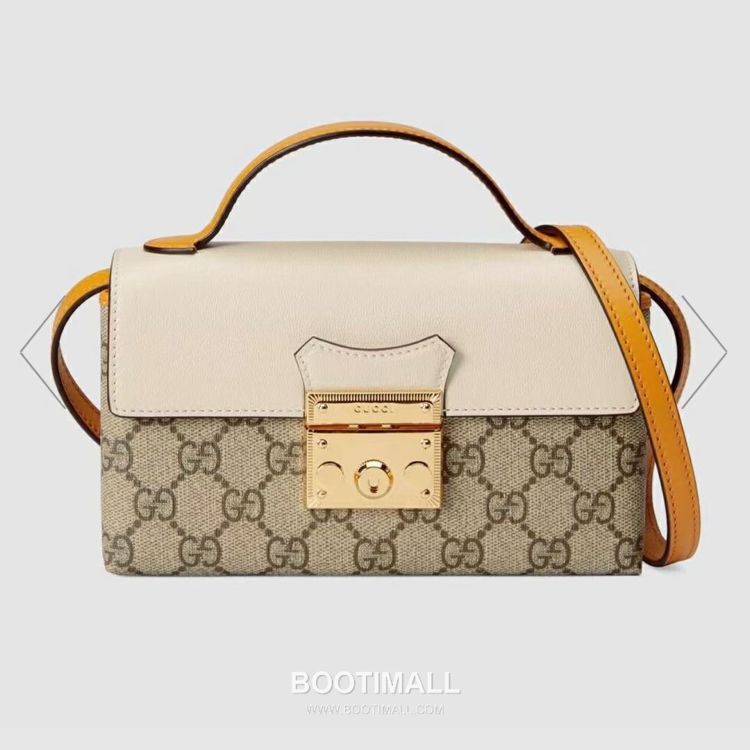 Gucci Padlock GG Supreme Canvas White Leather Yellow Strap Shoulder Bag 구찌 패들락 GG 수프림 캔버스 화이트 레더 옐로우 스트랩 숄더백 20cm 1