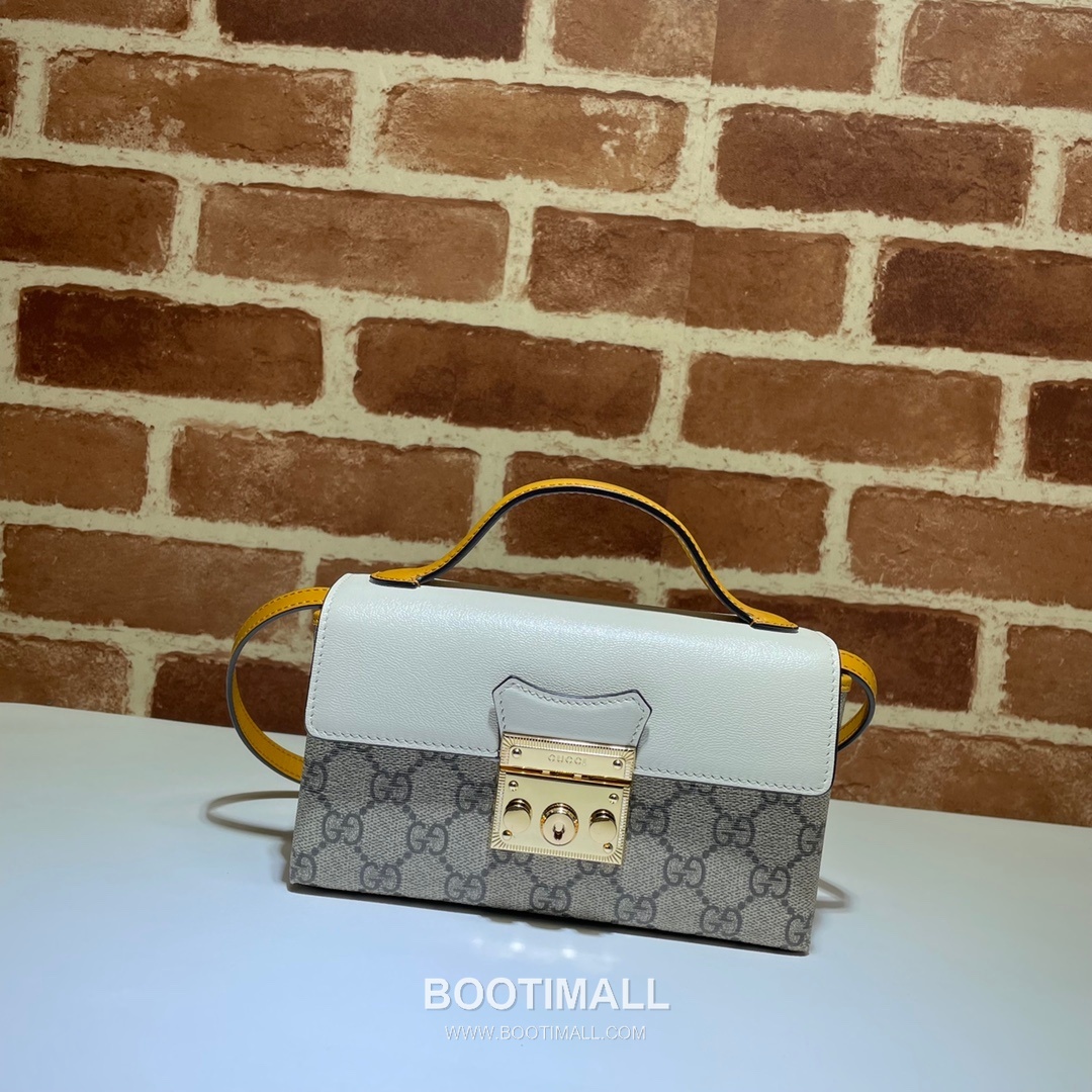 Gucci Padlock GG Supreme Canvas White Leather Yellow Strap Shoulder Bag 구찌 패들락 GG 수프림 캔버스 화이트 레더 옐로우 스트랩 숄더백 20cm 6