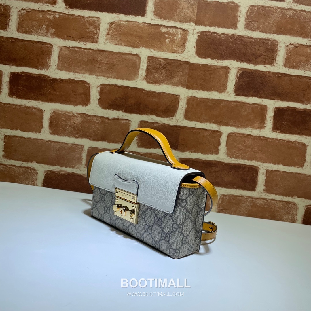 Gucci Padlock GG Supreme Canvas White Leather Yellow Strap Shoulder Bag 구찌 패들락 GG 수프림 캔버스 화이트 레더 옐로우 스트랩 숄더백 20cm 7