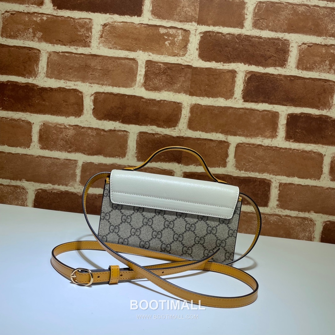Gucci Padlock GG Supreme Canvas White Leather Yellow Strap Shoulder Bag 구찌 패들락 GG 수프림 캔버스 화이트 레더 옐로우 스트랩 숄더백 20cm 8