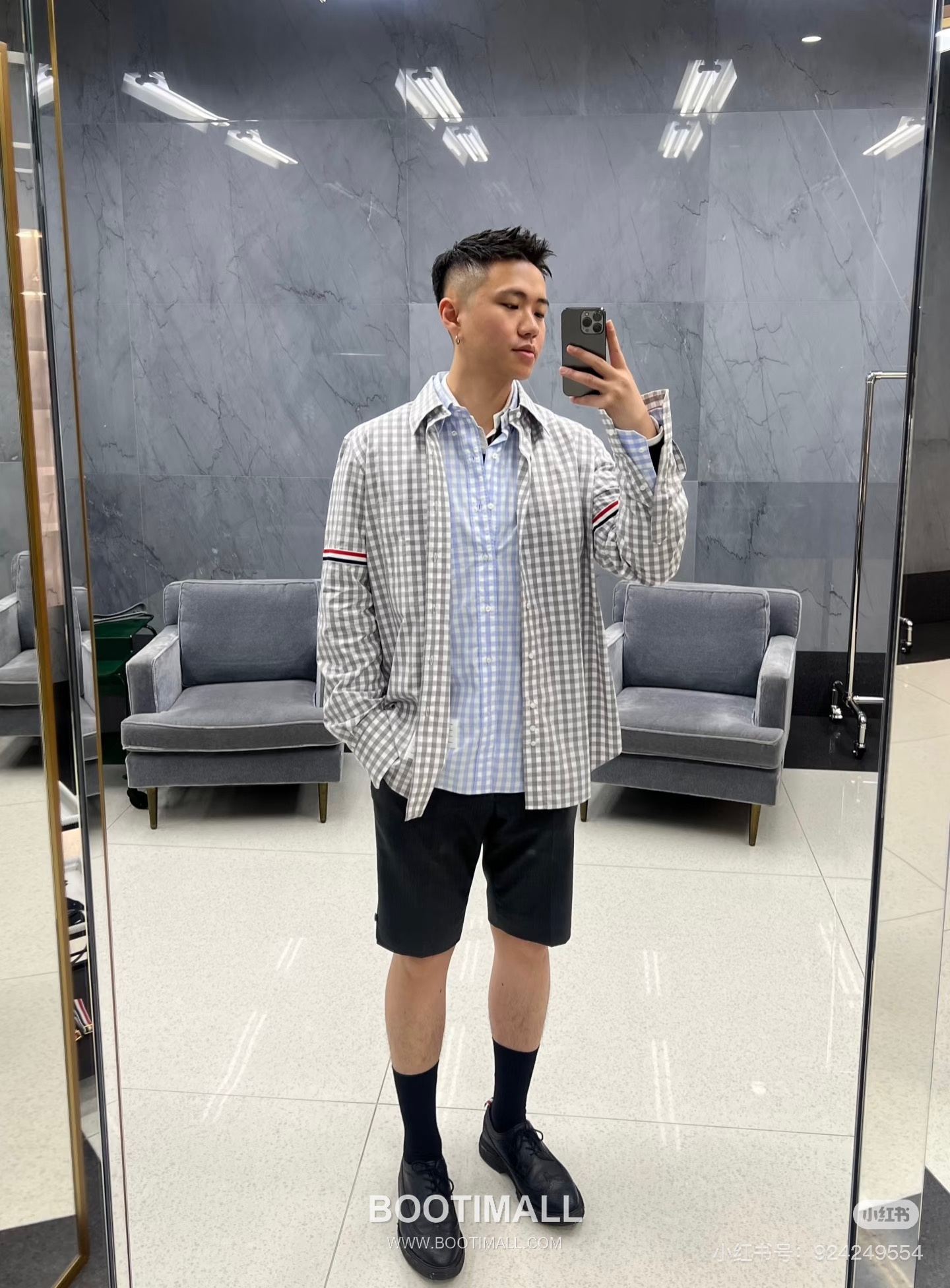 Thom Browne Gingham Check Tricolor Armband Oxford Shirt Blue 톰브라운 깅엄 체크 트리컬러 완장 옥스포드 셔츠 블루 9