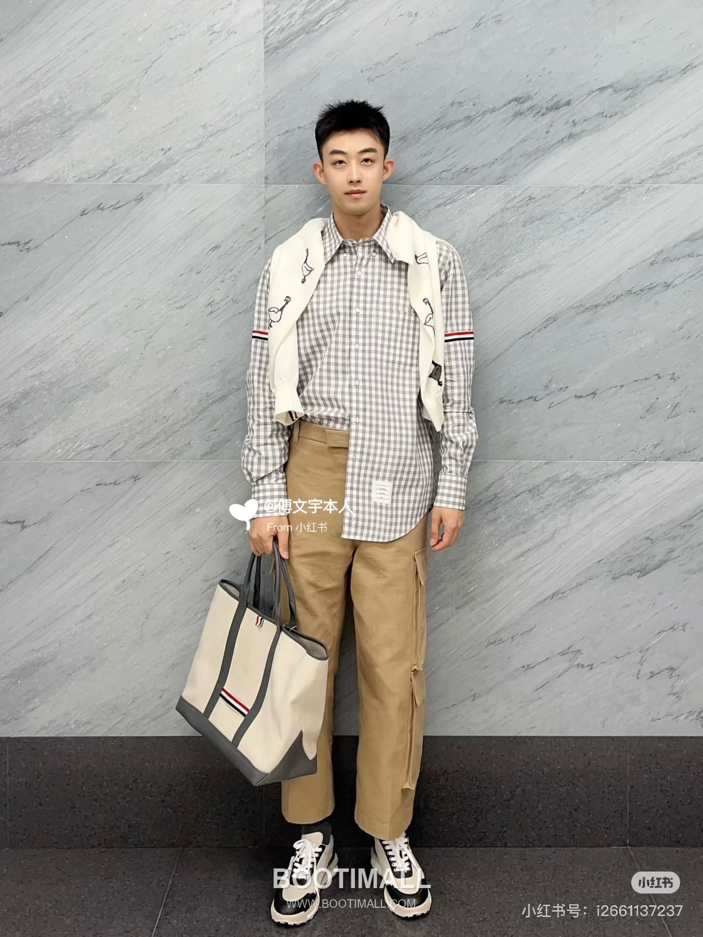 Thom Browne Tricolor Stripe Check Cotton Shirt Grey White 톰브라운 트라이컬러 스트라이프 체크 코튼 셔츠 그레이 화이트 1