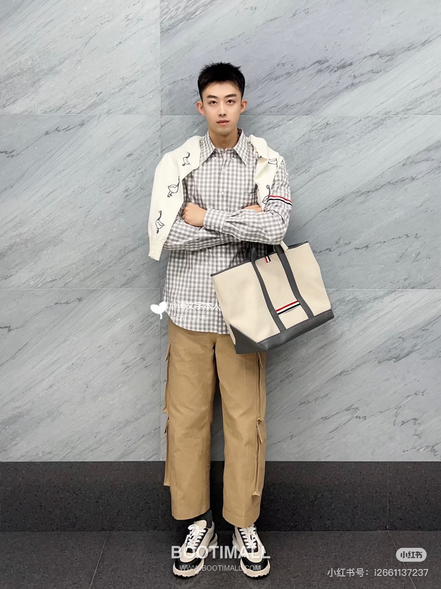 Thom Browne Tricolor Stripe Check Cotton Shirt Grey White 톰브라운 트라이컬러 스트라이프 체크 코튼 셔츠 그레이 화이트 2