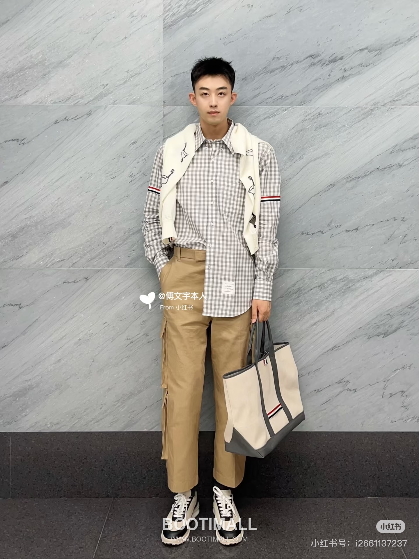Thom Browne Tricolor Stripe Check Cotton Shirt Grey White 톰브라운 트라이컬러 스트라이프 체크 코튼 셔츠 그레이 화이트 4