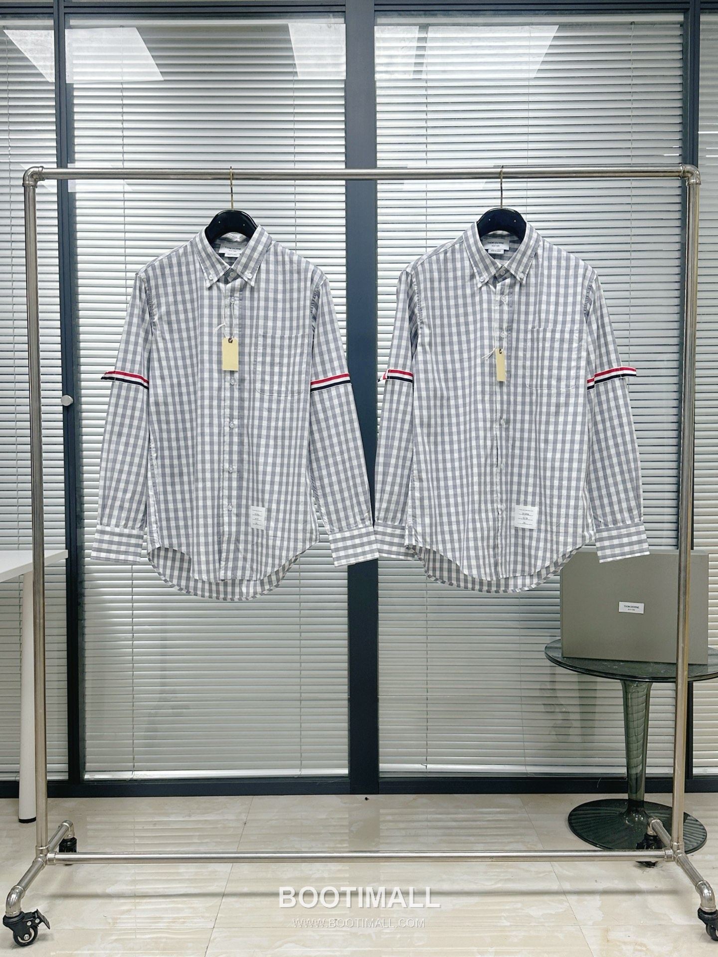 Thom Browne Tricolor Stripe Check Cotton Shirt Grey White 톰브라운 트라이컬러 스트라이프 체크 코튼 셔츠 그레이 화이트 7