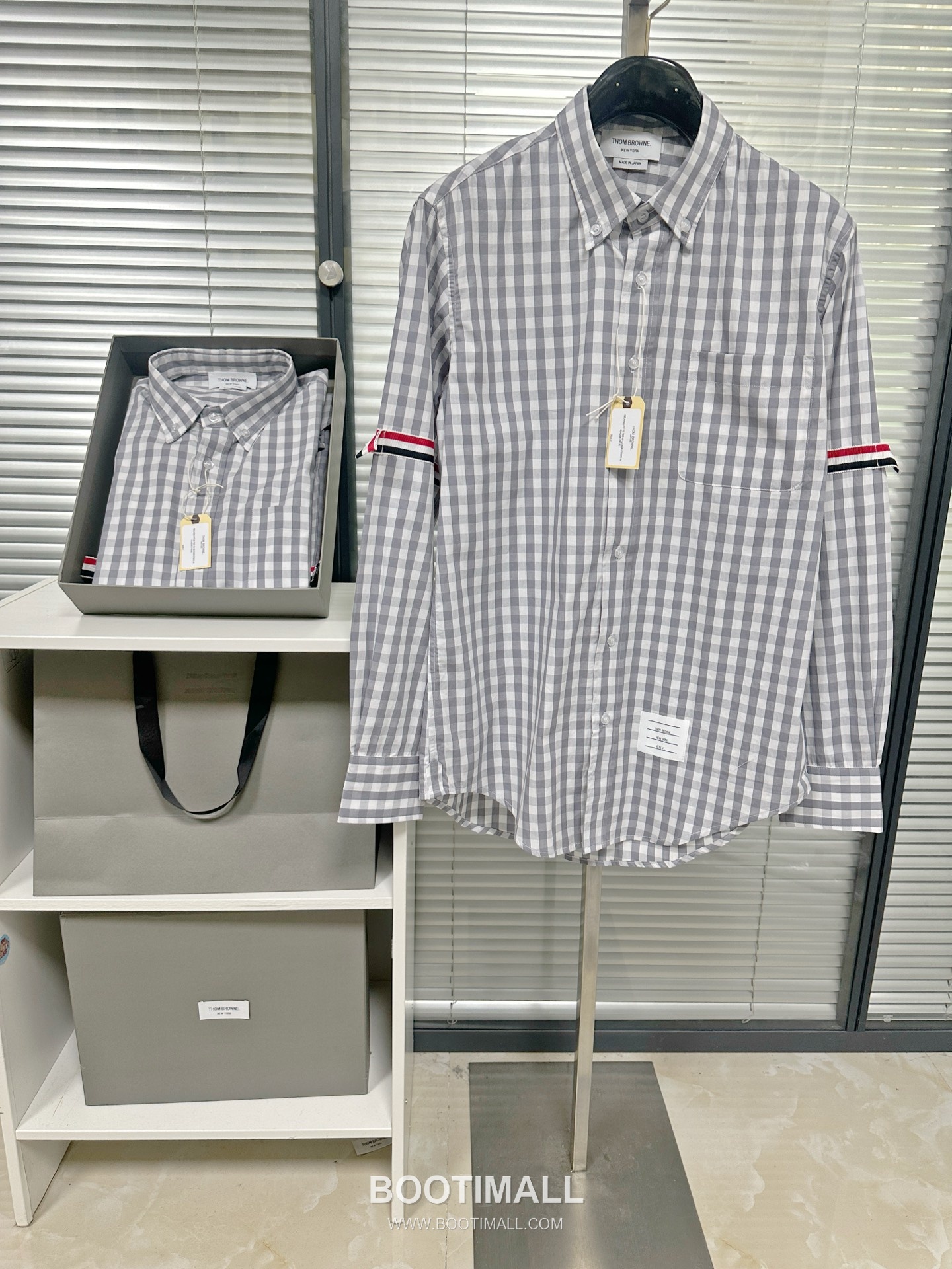 Thom Browne Tricolor Stripe Check Cotton Shirt Grey White 톰브라운 트라이컬러 스트라이프 체크 코튼 셔츠 그레이 화이트 11
