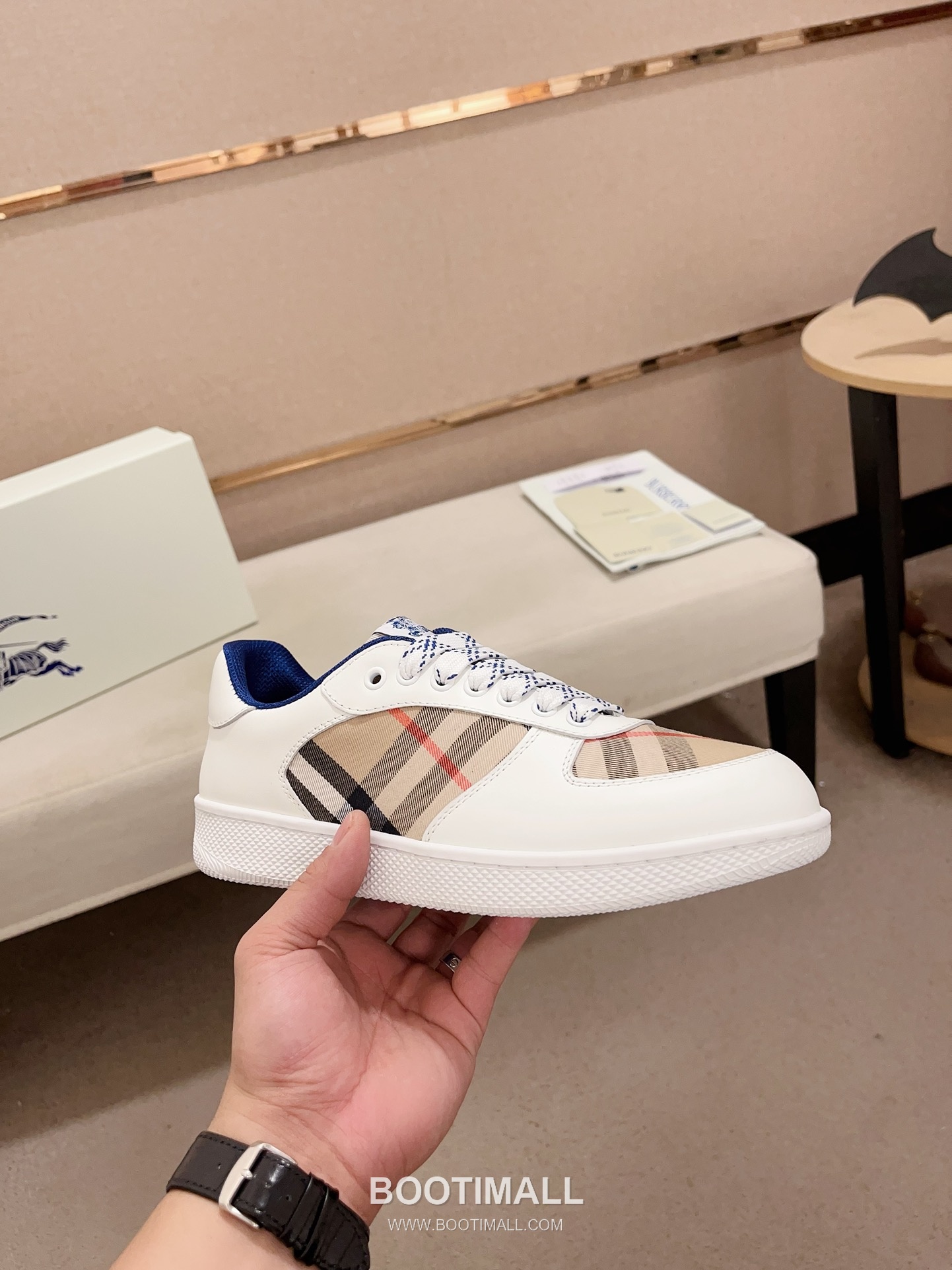 Burberry Vintage Check Cotton Calfskin Leather Low-Top Sneakers 버버리 빈티지 체크 코튼 송아지 가죽 로우탑 스니커즈 4